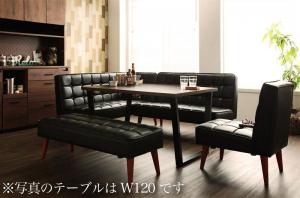 【最大2000円クーポン★マラソン限定】ダイニングセット ソファ ダイニング セット ヴィンテージ ソファダイニング 4人 合皮 5点セット(テーブル+ソファ1脚+アームソファ1脚+チェア1脚+ベンチ1脚) 左アーム 黒 ブラック 幅150|インテローグ