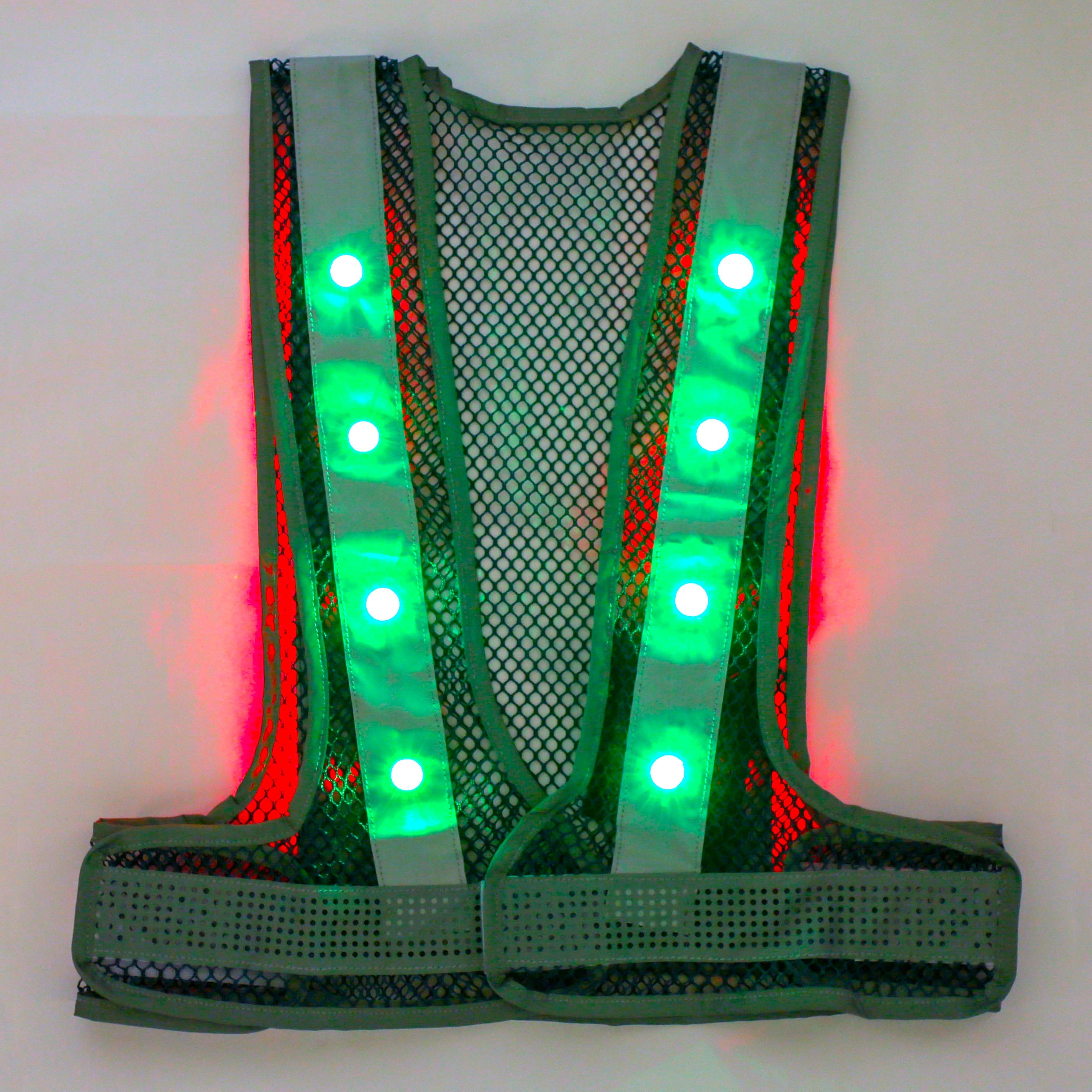メッシュの大ざっぱLEDより良い「LEDアラベス」向こう正面緑LED・うしろ側赤LED(GR)両輝・緑であること×しろがね色 5着 MBL-LED-GS-GR-5 | 安全性のある備品 蓄電池 安全性のある より良い やり方用より良い 光る 暮夜工事 暮夜 保護すること具 安全性のあるベスト やり方着 やり方服 工事一こま led ベスト メッシュ セーフティより良い