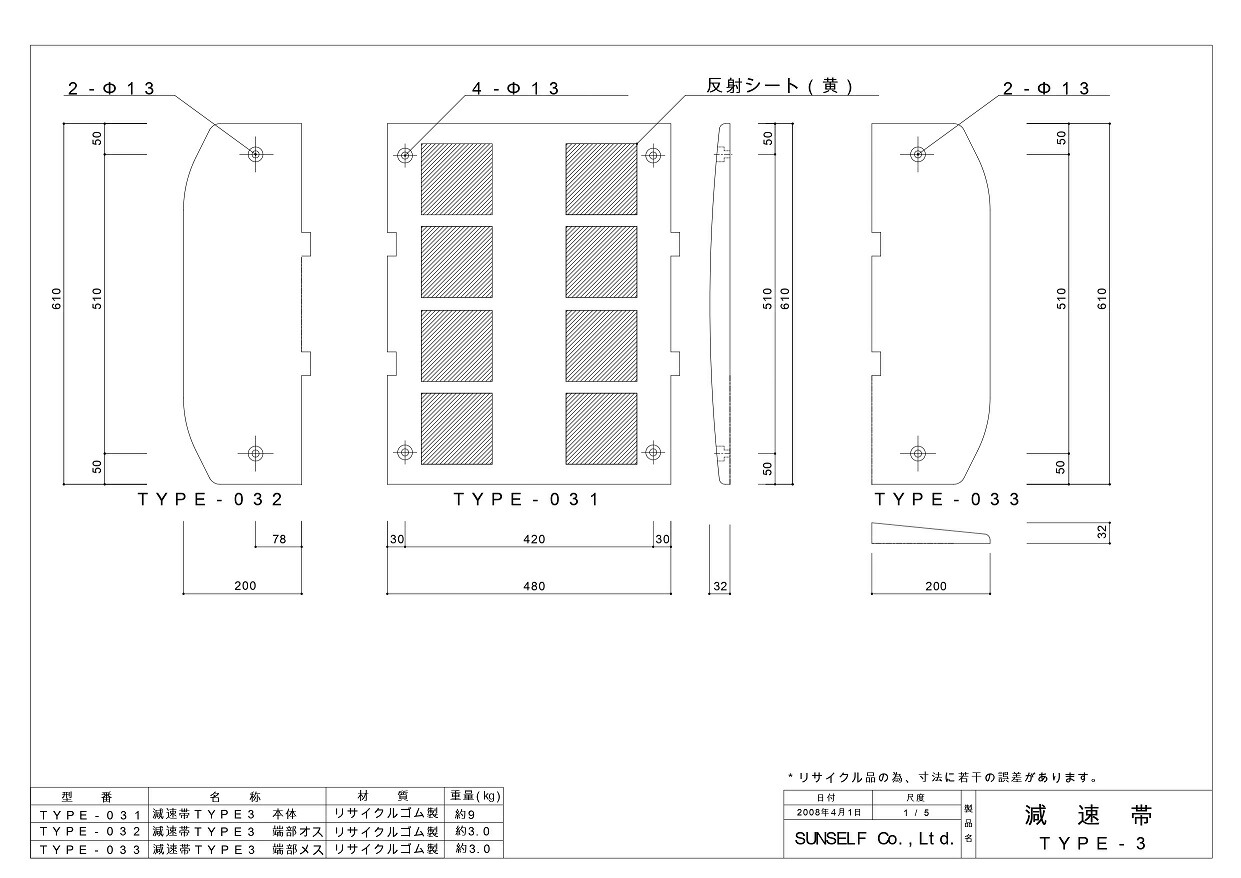 ゴム製減速帯(ハンプ)「減速くん TYPE7」