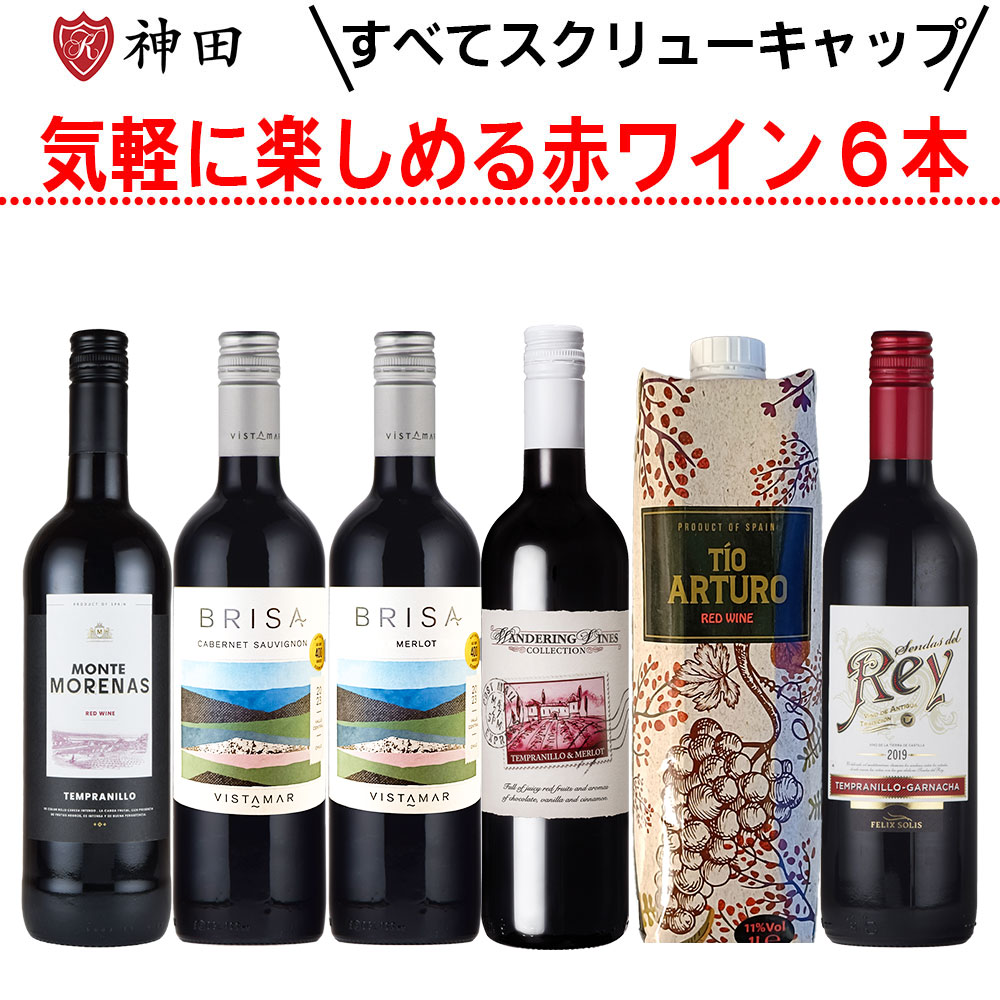 気軽に楽しめるスクリューキャップの赤ワイン６本セット デイリー ワイン スペイン　チリ　送料無料 母の日