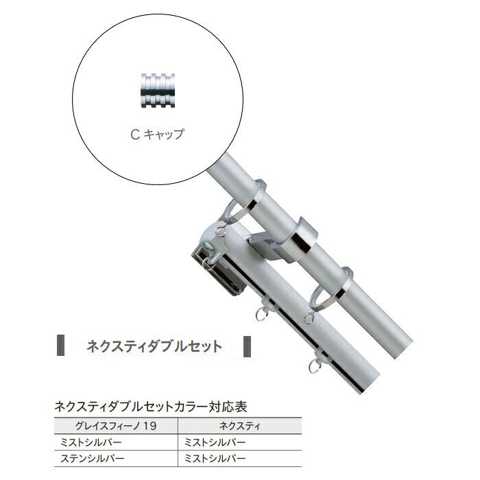 カーテンレール デザイン 装飾レール TOSO トーソー グレイスフィーノ19 ネクスティダブル 3.1m 正面付 Cセット（メーカー廃番商品）※メーカー在庫の為、ご注文後在庫切れの場合があります。ご理解の上、お買い求め下さい。