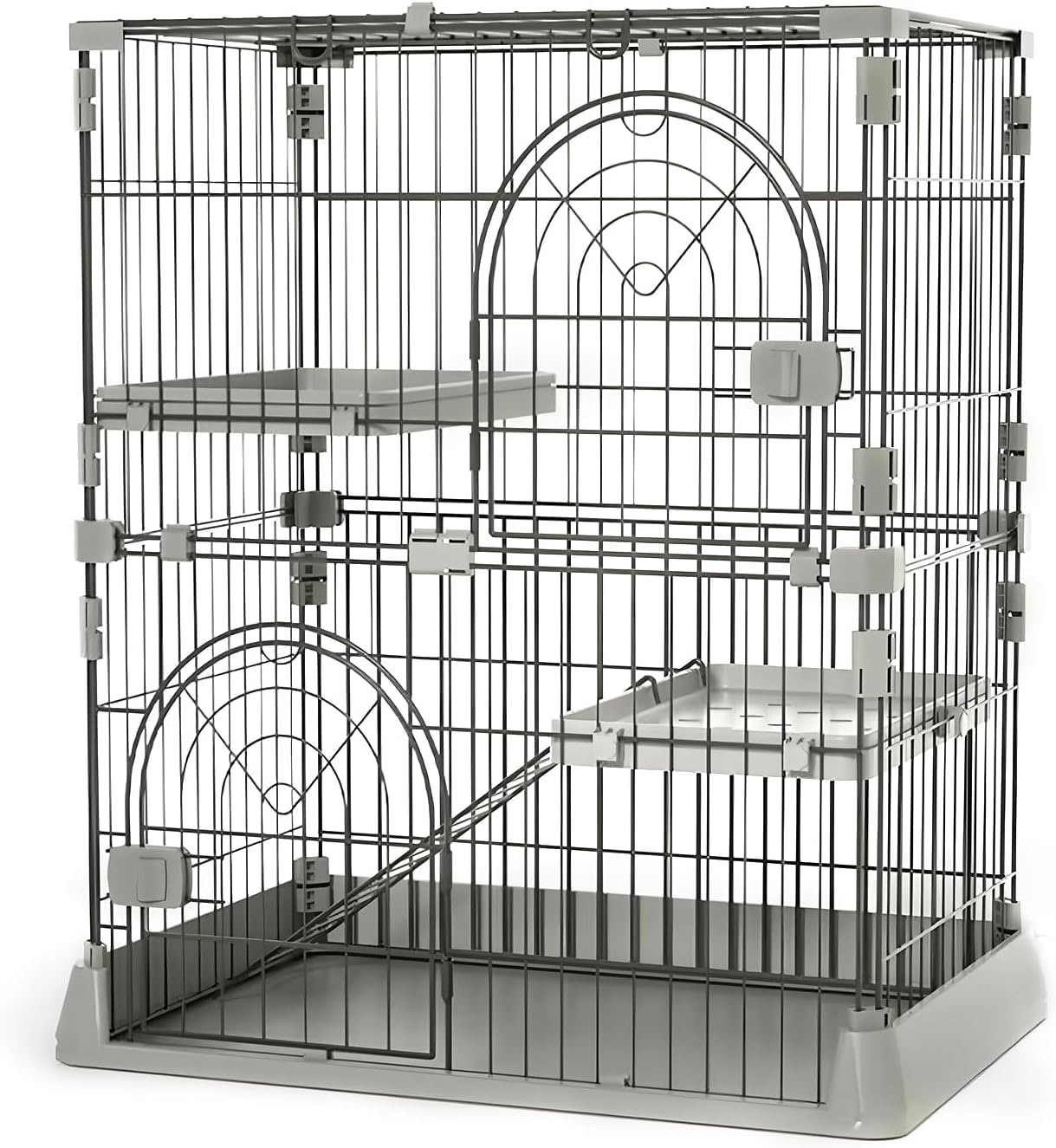 猫ケージ 大型ペットケージ 三段 四段 組み立て簡単 折り畳み式 複数ドア 幅76×奥行50×高さ89cm