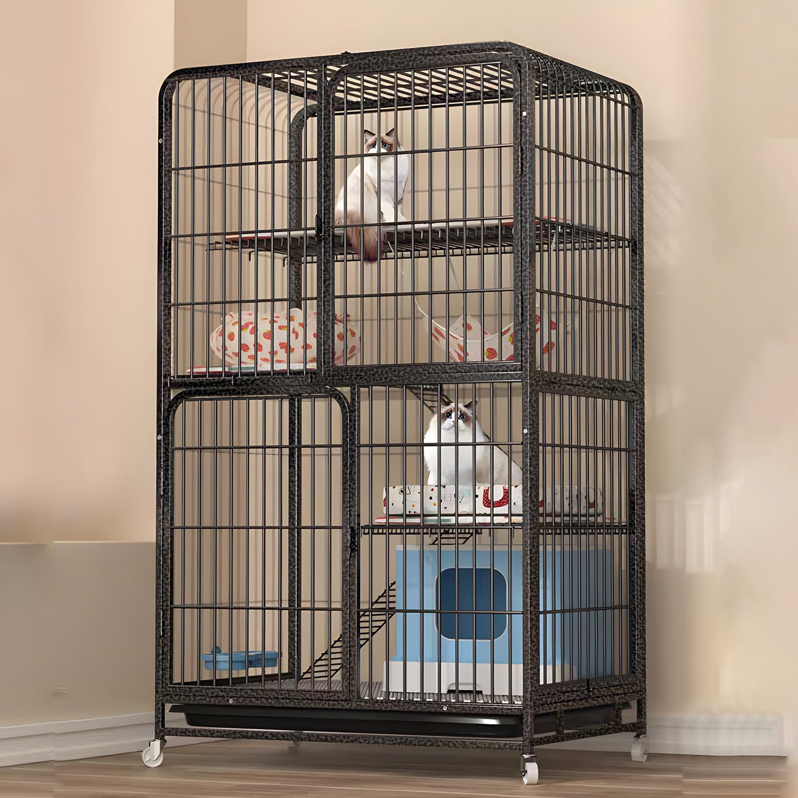 猫ケージ 猫用ケージ 猫ハウス （サイズ：85*62*151CM-シルバーブラック） 室内用猫のゲージ 大きめ動物大型猫用 猫用?多頭飼い猫