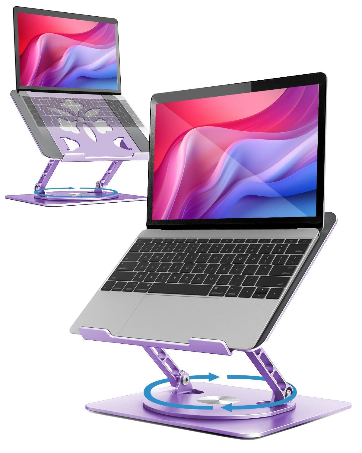 ノートパソコンスタンド- ホルダー PC 360回転式 人間工学 無段階高さ角度調整可能 姿勢改善 腰痛＆猫背＆肩こり解消