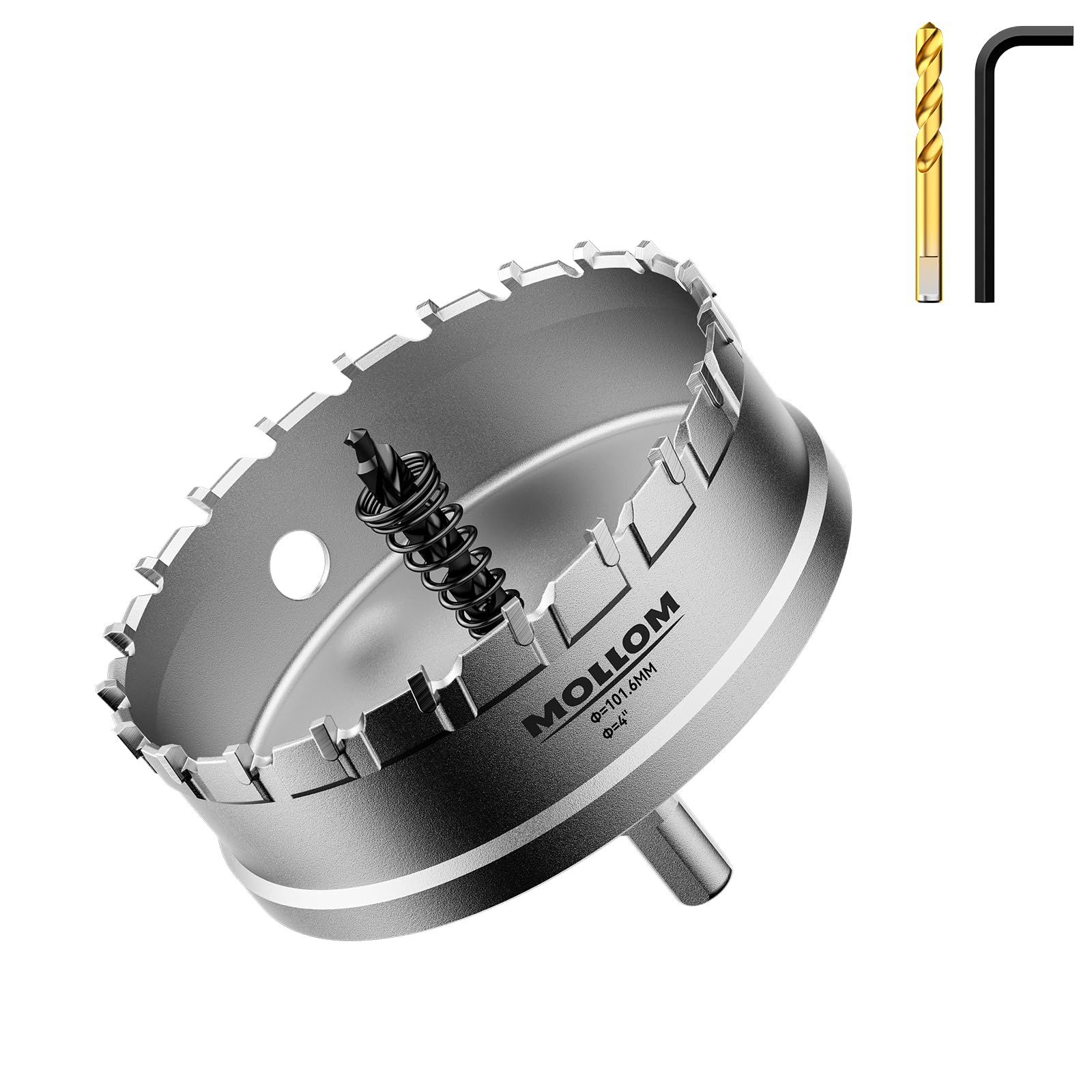 Mollom (4インチ | 101.6mm) 高耐久超硬ホールソー、パイロットドリルビット2個、ホールカッターはステンレス鋼、軟鋼、鉄、銅、真鍮、