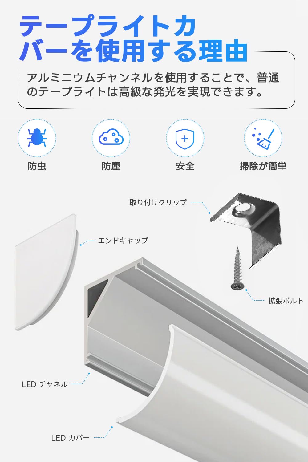 【送料無料】SPAHER テープライト カバー 6個パック 1M V型 アルミニウムチャンネル LEDテーブルライト用 エンドキャプ付き ネジ付き 取