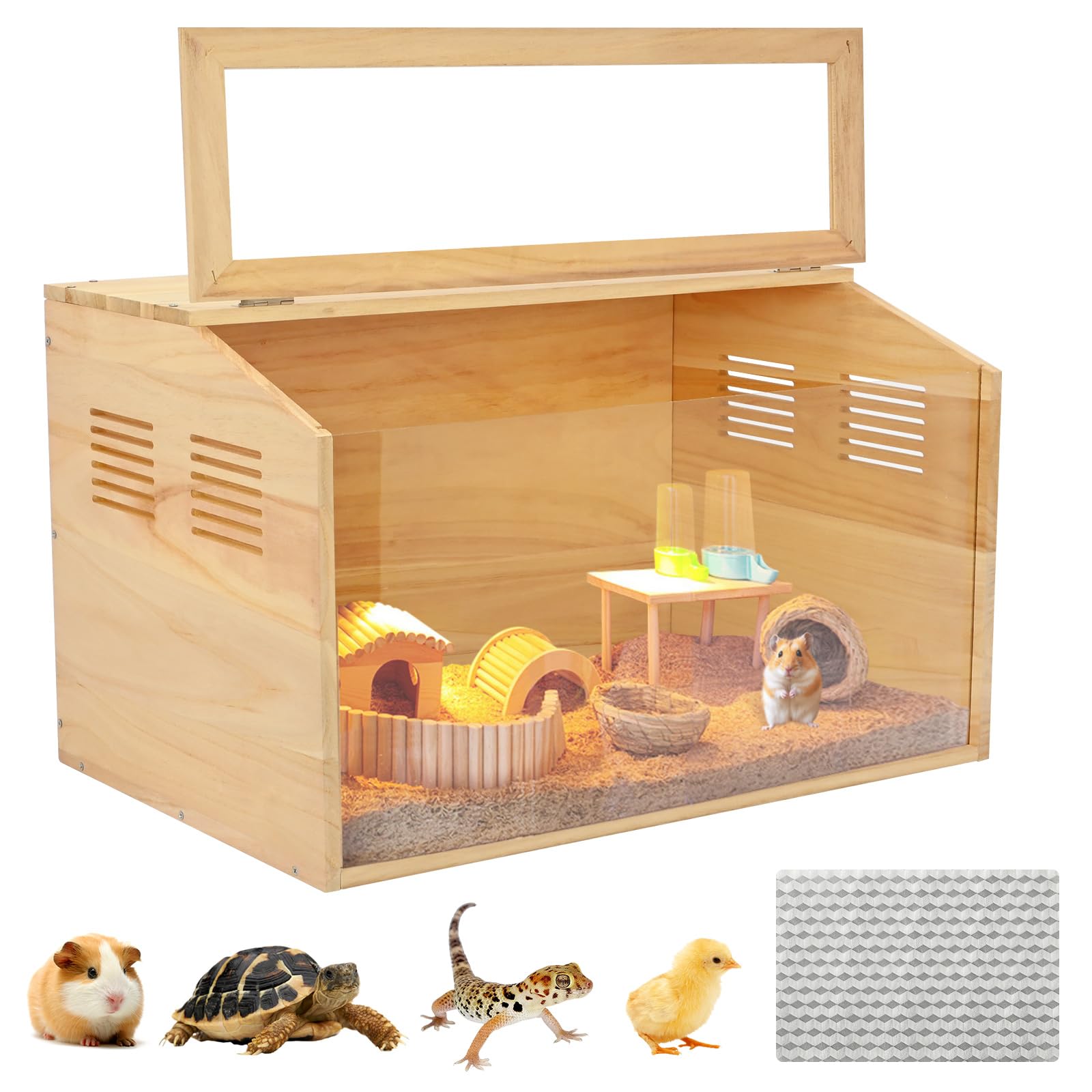aleawol ペットケージ 小動物/爬虫類用 木製 60x40x40cm 昆虫飼育ケース 観察用透明窓 通気口付き 生息と繁殖に便利 組み立てが簡単 ハ