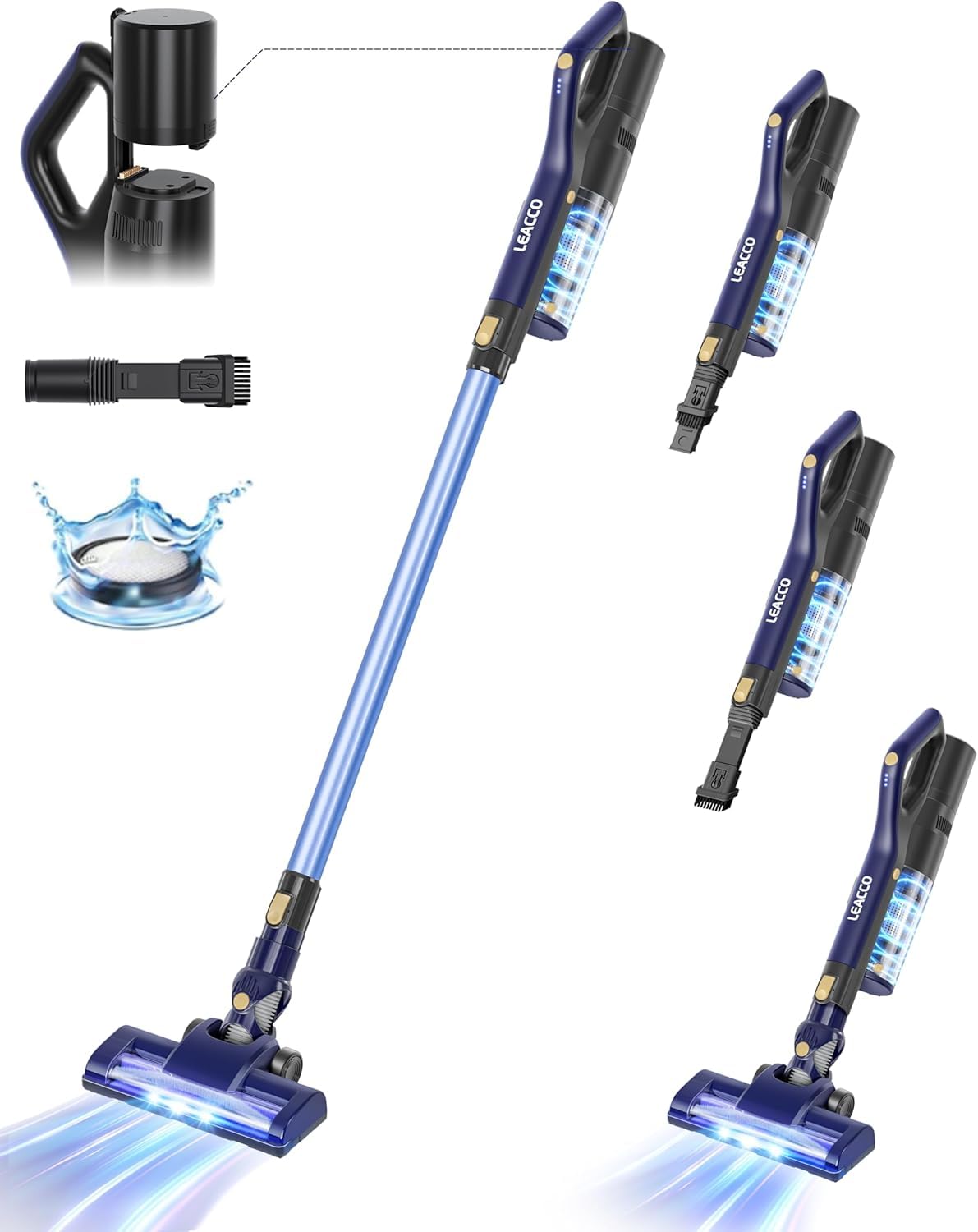 【送料無料】掃除機 コードレス【着脱式バッテリー&1KG軽量本体】38000pa LeaccoLife サイクロン 2WAY仕様 LEDライト搭載 スティックク