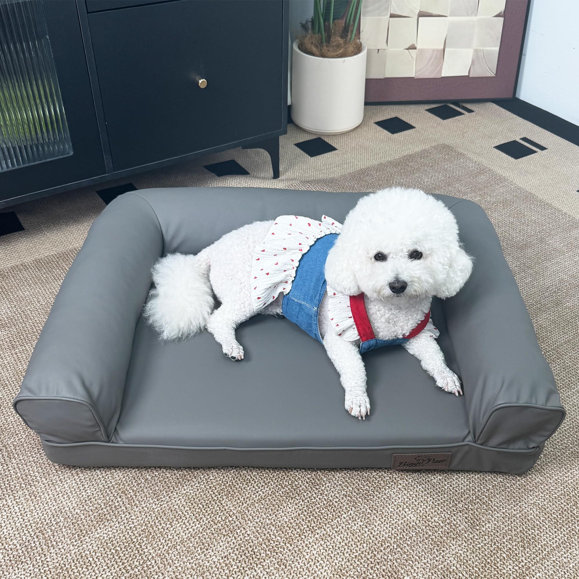 BingoPaw 犬用ベッド 小型犬 丈夫 夏 冬 おしゃれ オールシーズン レザー クッション ひんやり ペットベッド 冷感 ソファ 犬用クールベ