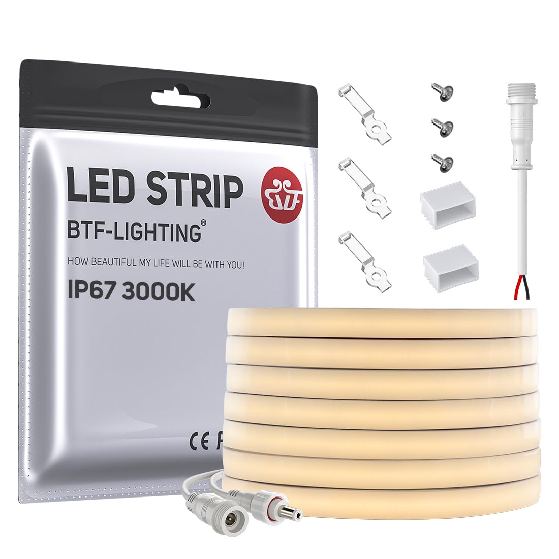 BTF-LIGHTING FCOB COB LEDテープライト IP67 防水 高密度 フレキシブル LEDテープライト 5M 336LEDs/m 1680LEDs/5m 電球色 3000K 幅10m