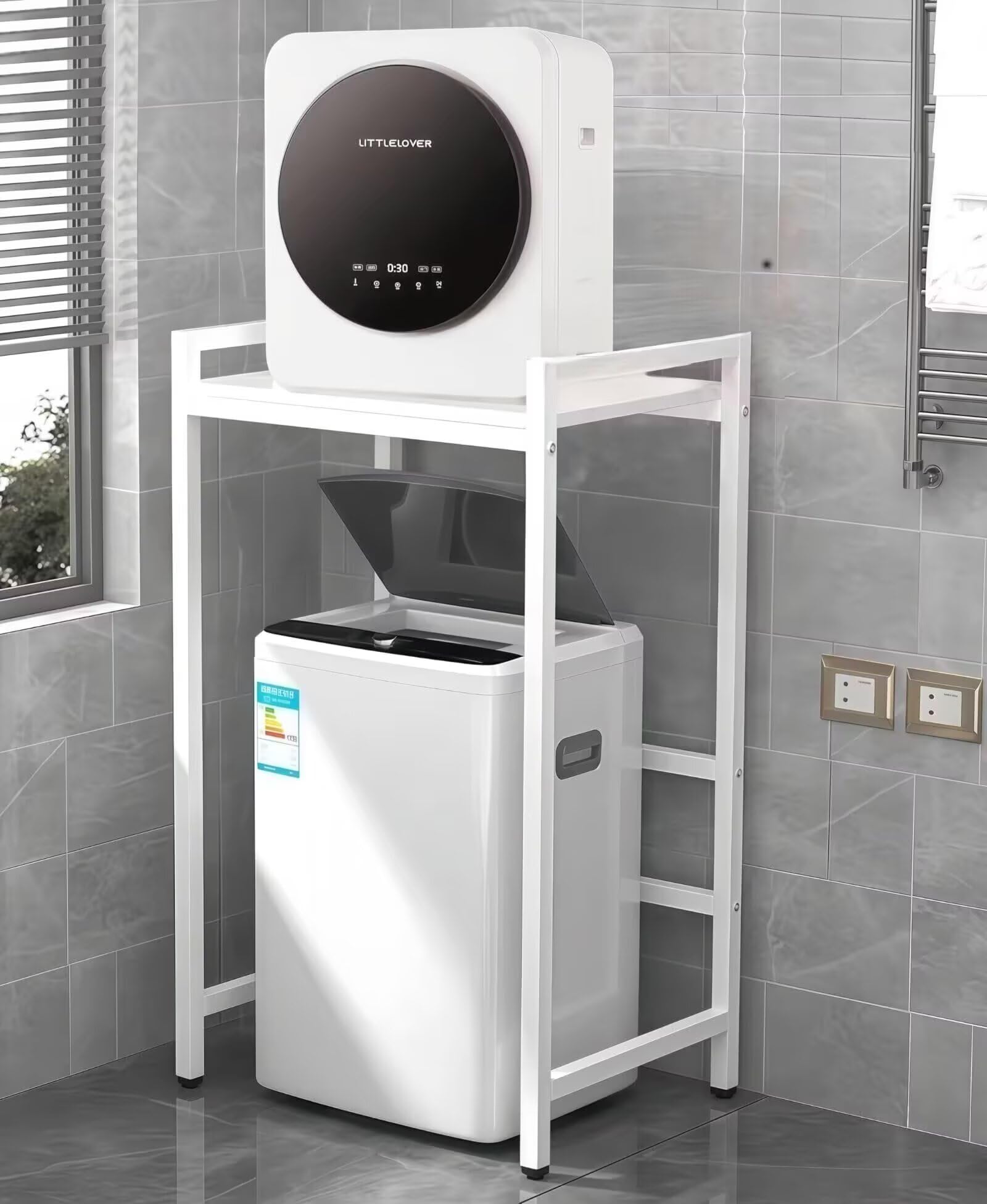 洗濯機収納棚の上 トイレ収納ラック バスルーム、寝室、バルコニーの乾燥用 組み立てが簡単 日本語説明書付き ホワイト (66*56*128cm)