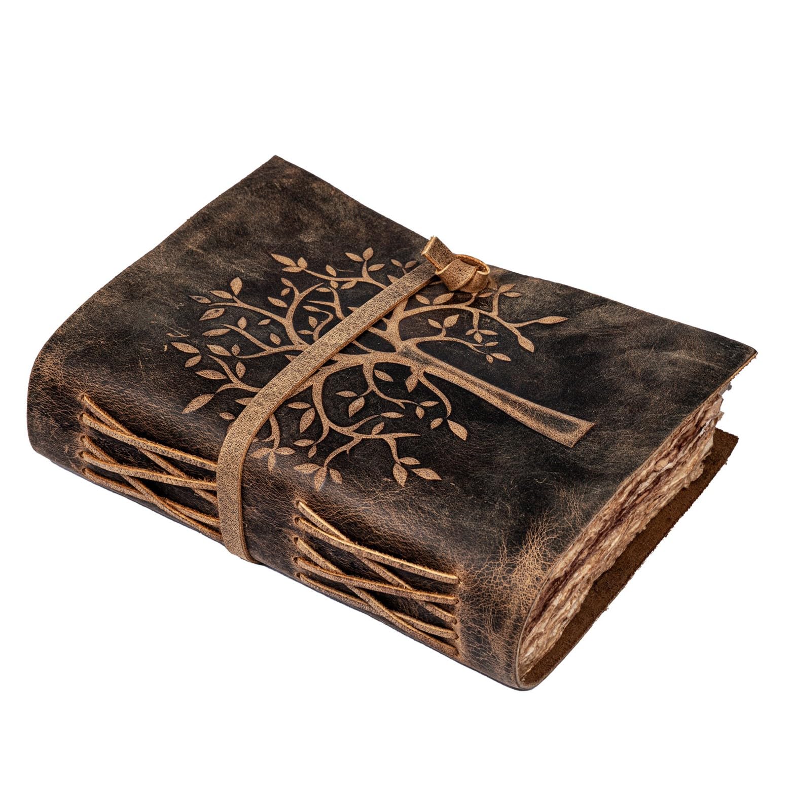 LEATHER VILLAGE Tree of Life ジャーナル ノートブック スケッチブック ダイアリー - 10 X 7 インチ - 素朴なブラウン - 200 ページ -