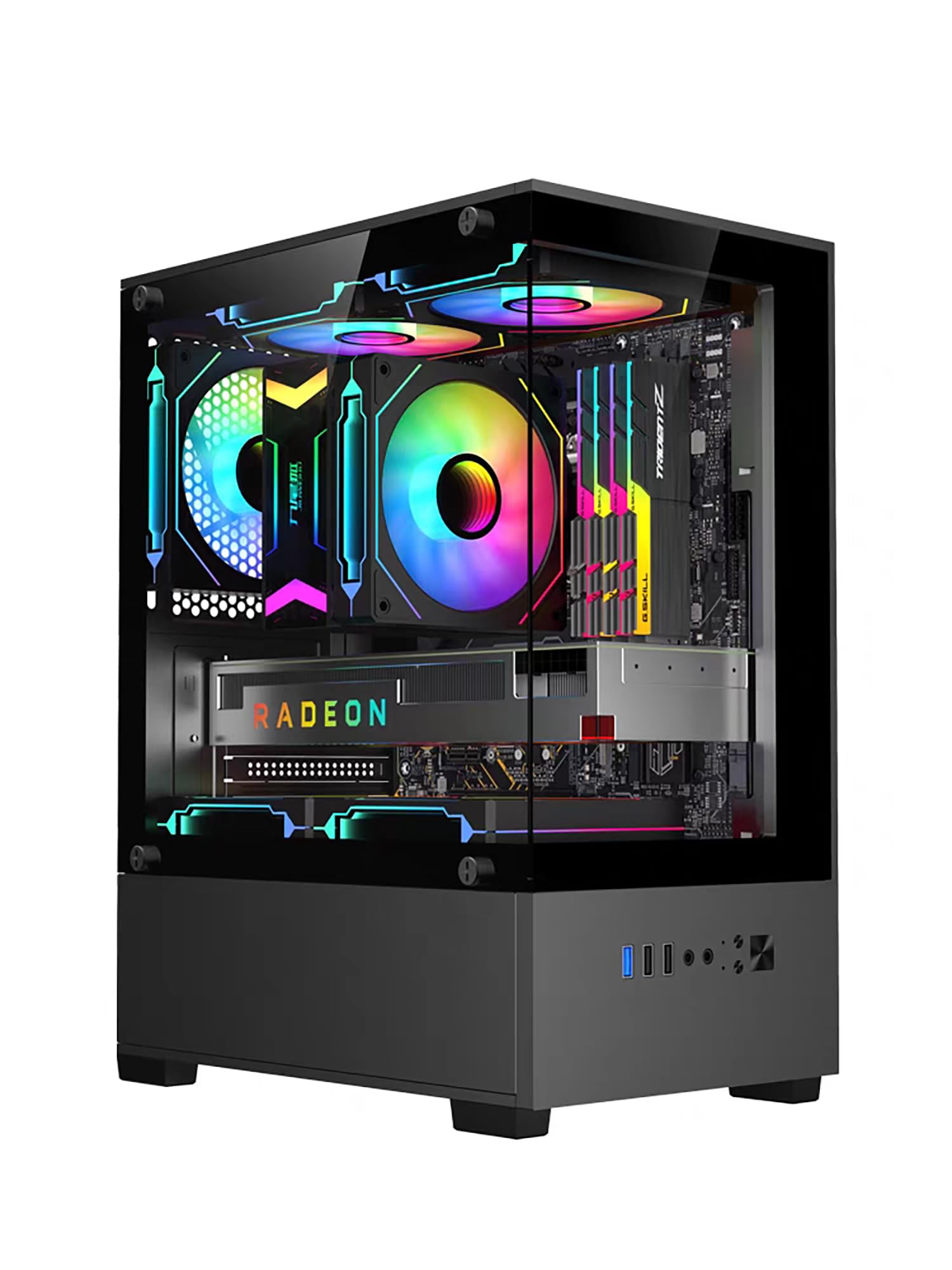 pcケース 小型 M-ATX ミニタワー ピラーレス ゲーミングpcケース 合金鋼強化ガラス M-ATX/ITX/Micro-ATXマザーボード対応 ブラック
