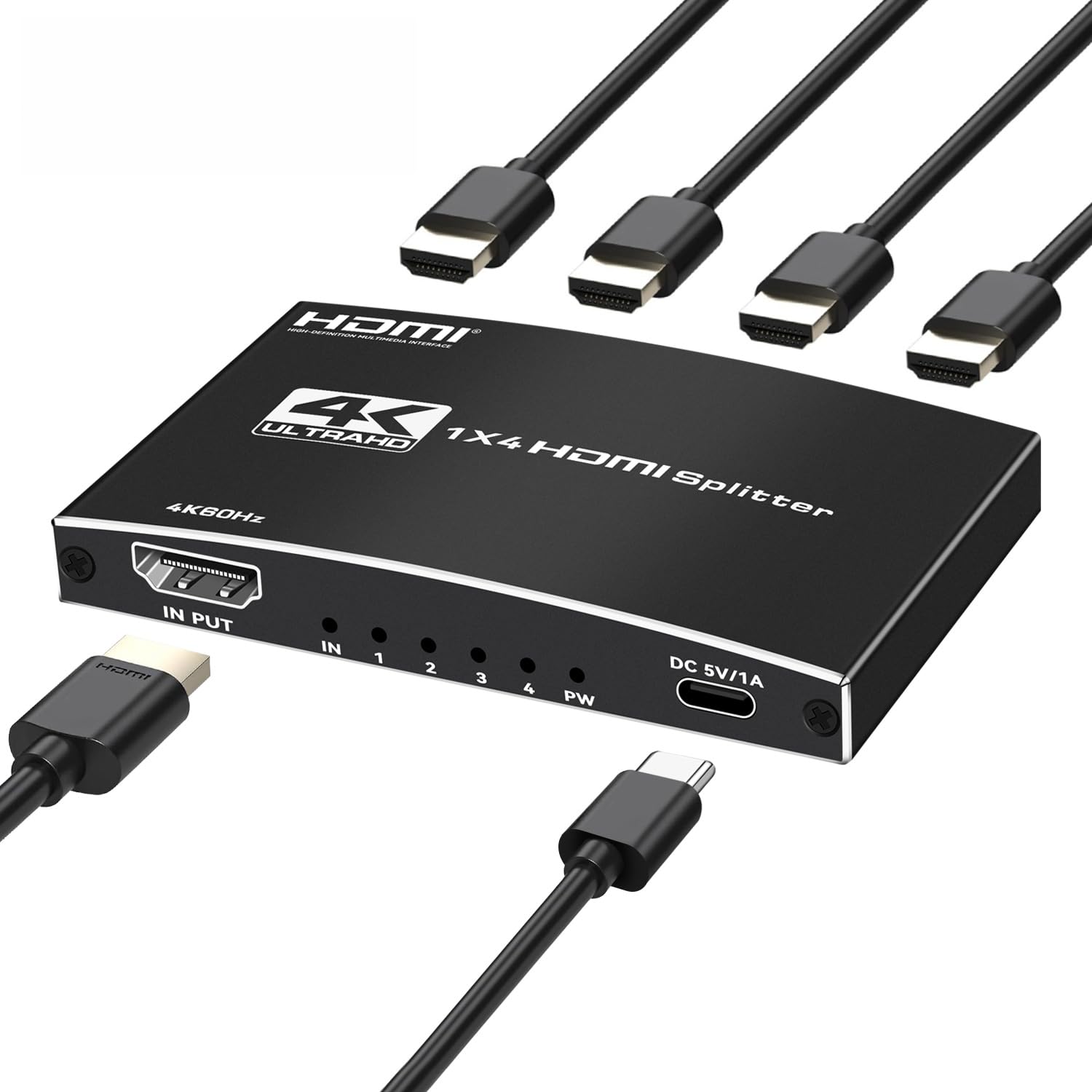 HDMI 2.0分配器 1入力4出力 4K@60Hz HDMスプリッター 4画面同時出力 3D映像 オーディオ同期 複数出力 RGB/HDR 10 +/3D対応 PS5/B0X /fir