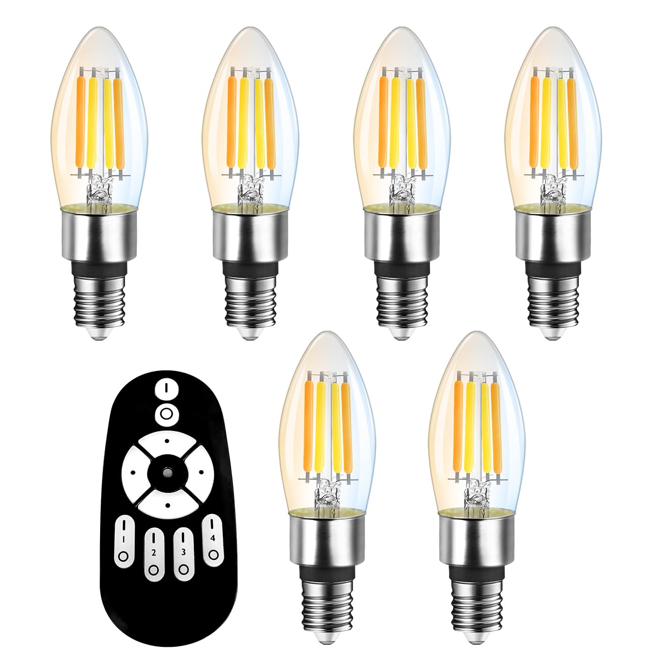 ANWIO シャンデリア電球 6個入り B11 E17口金 600lm 消費電力4.5W（50W形相当） リモコン付き 燭台電球 蝋燭型 クリア電球 シャンデリア