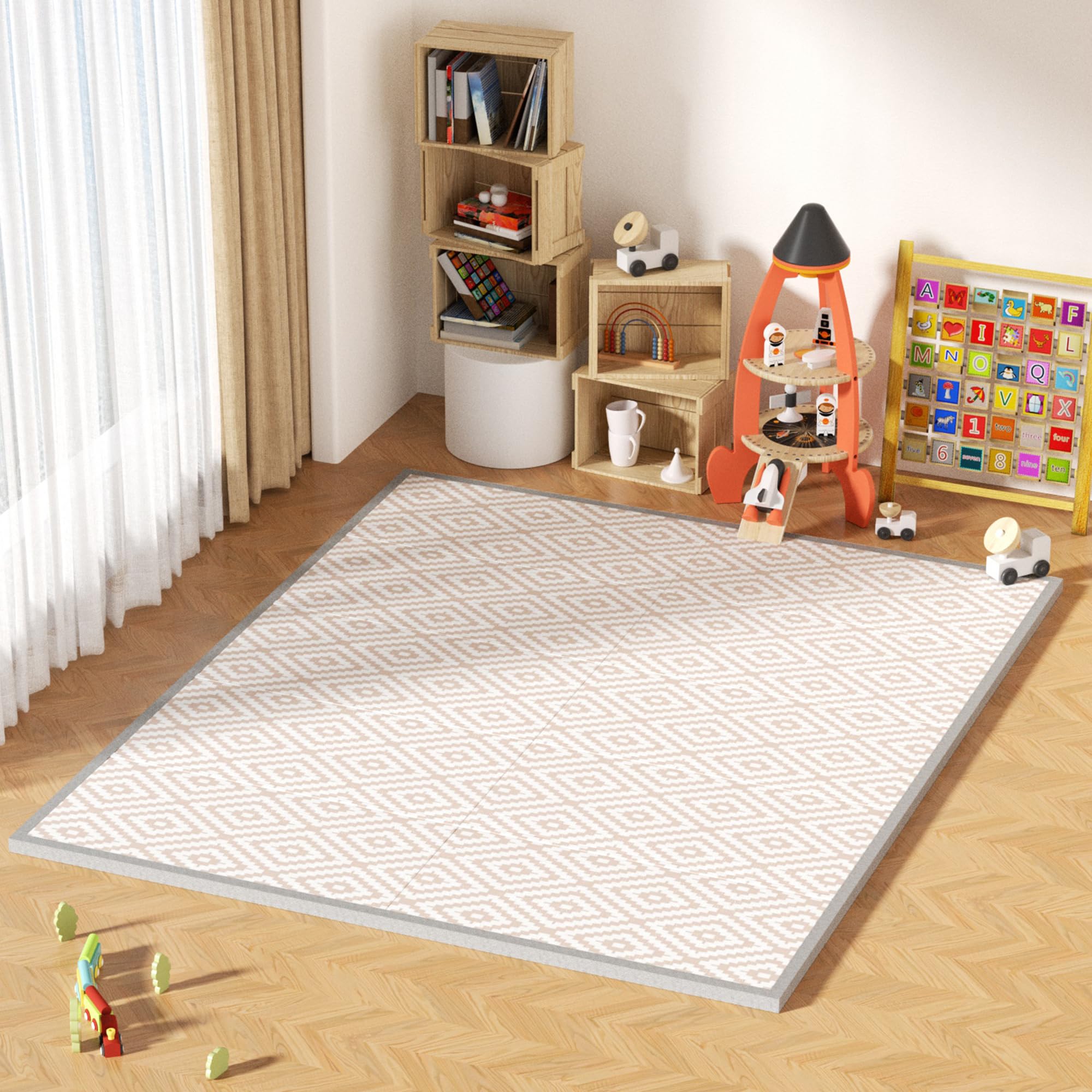GruFini プレイマット 赤ちゃん 折りたたみ 180×155×1cm 厚手 安全検査済み ベビーマット 防水 防音 ベビープレイマット 滑り止め お