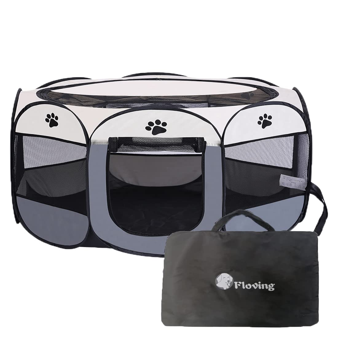 Floving 八角形 ペットサークル 折りたたみ式 収納バッグ付き 猫 犬 ケージ 組み立て不要 ペット用サークル コンパクト 防災ペットケー