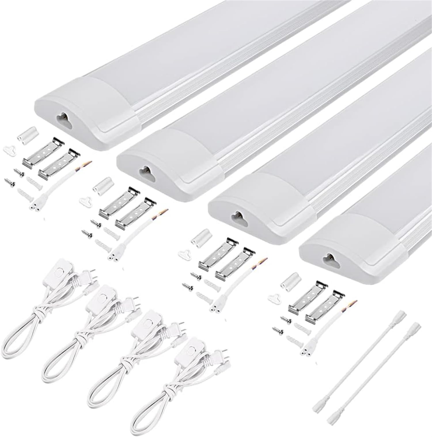 MAGOKORO 4本 led蛍光灯 20w形 直管 利便性プラグインアップ LEDベースライト 器具一体型 昼白色5000K 60CM 電源コード付き 高輝度 18W