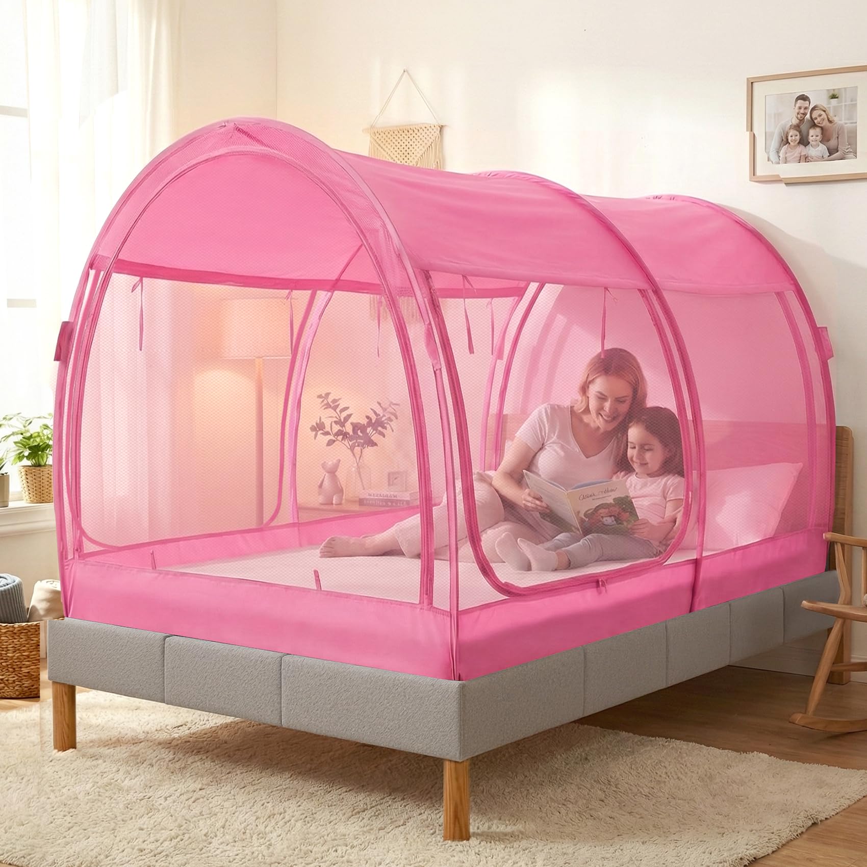 【送料無料】Leedor ワンタッチメッシュ蚊帳190x99cm モスキートネットベッドテント ベッドキャノピー 屋内冷房室用 通気性 子供と大人|デンダ店