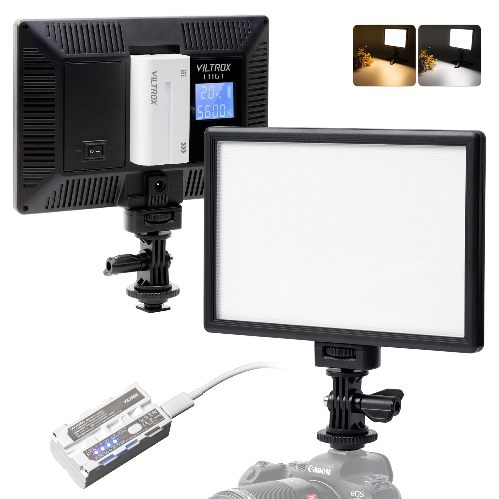 【10％OFFクーポン配布中】【送料無料】VILTROX L116T LED ビデオライト（白np-f550バッテリー付き） 撮影ライトキット 超薄型LEDパネル