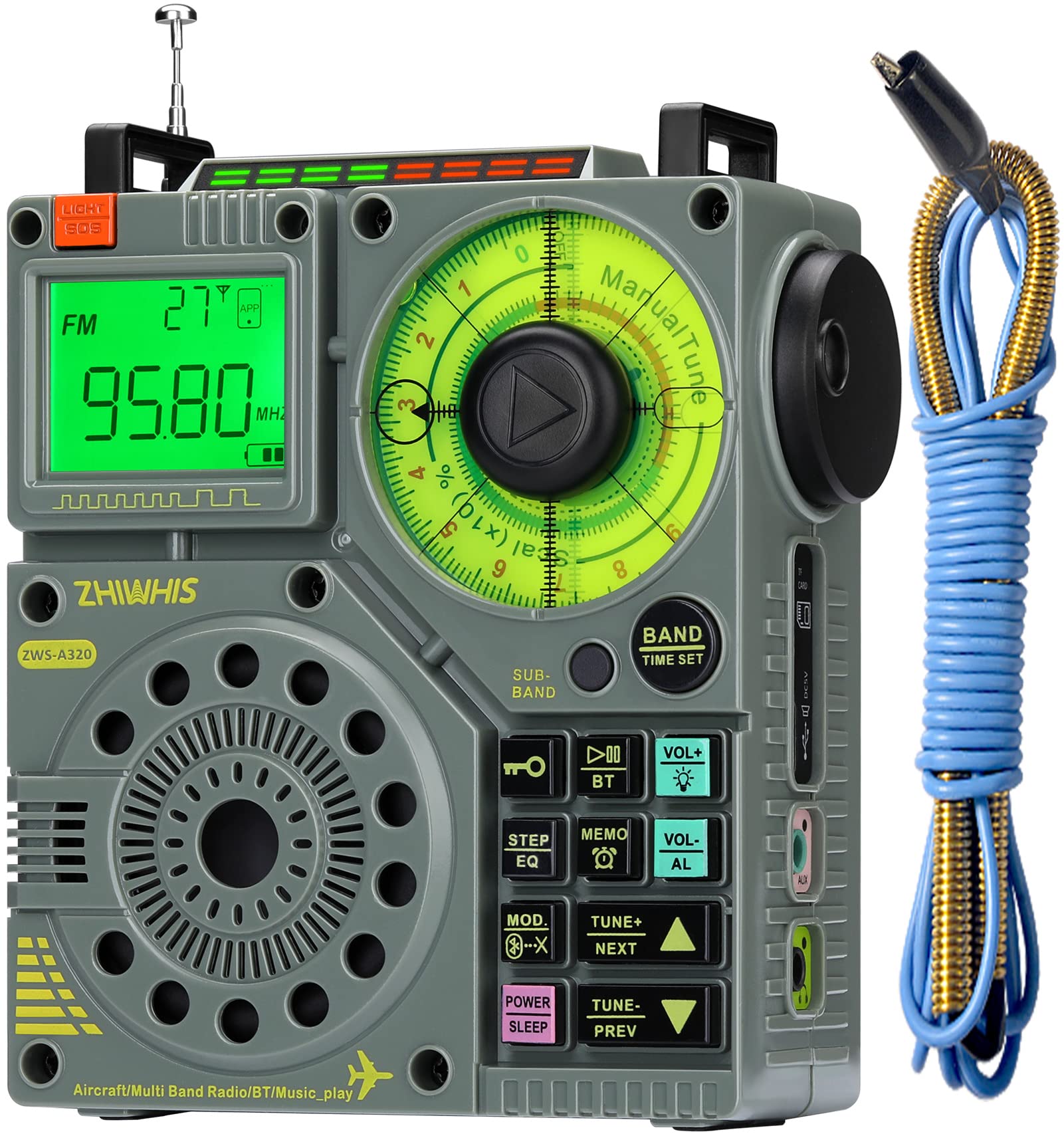 【送料無料】ZHIWHIS Bluetoothスピーカー BCL短波ラジオ エアバンド受信機 AIR/VHF/FM/AM/SW 懐中電灯 ラジオ録音/APPコントロール/Mic|デンダ店
