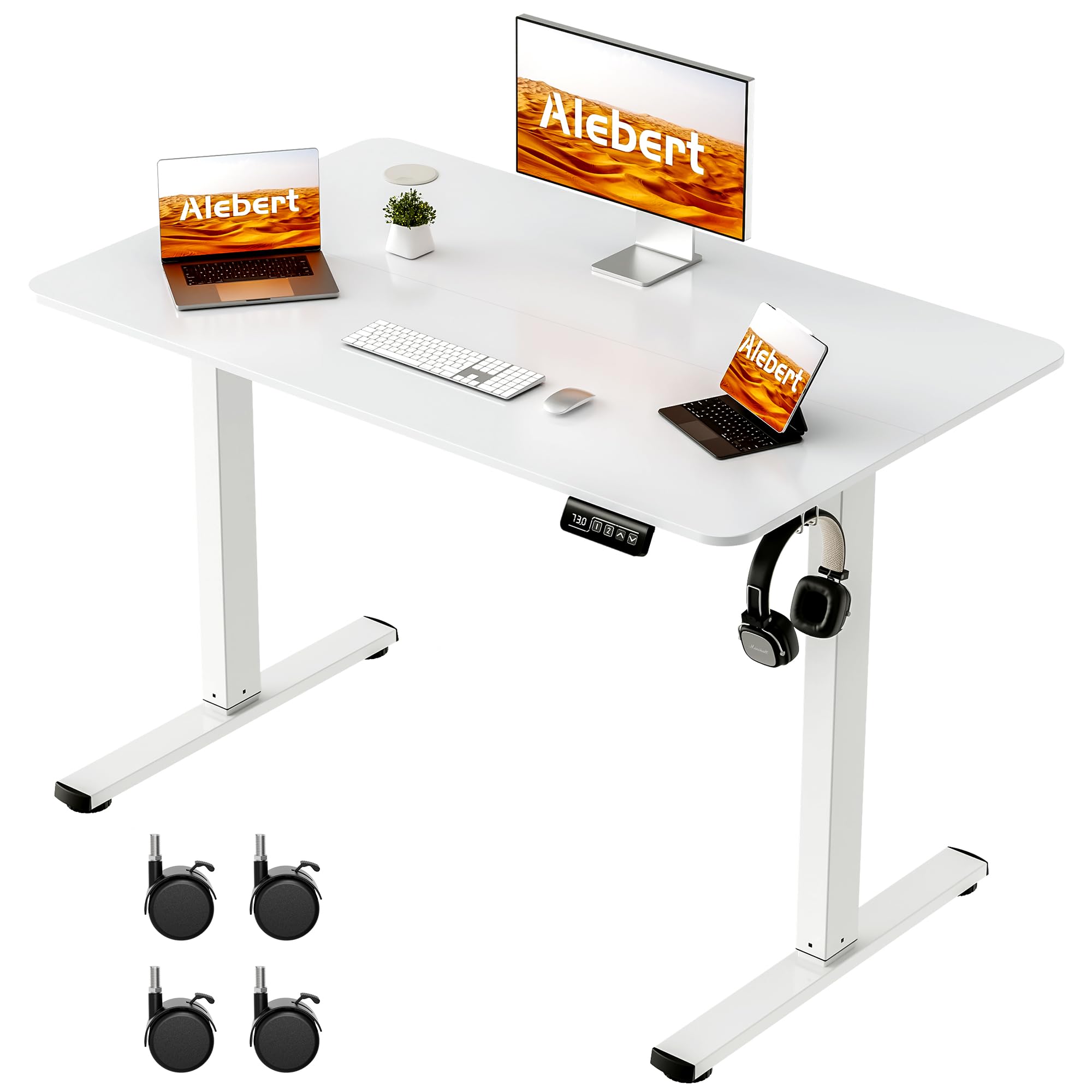 【送料無料】Alebert 昇降デスク 昇降式デスク スタンディングデスク 幅100*奥行60cm 電動 パソコンデスク 上下昇降デスク 高さメモリー｜デンダ店
