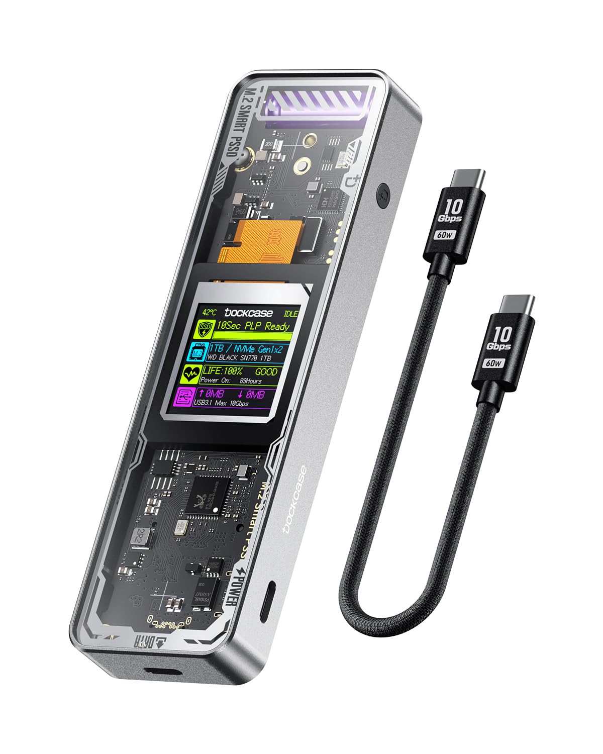 【送料無料】【10％OFFクーポン配布中】DOCKCASE M.2 NVMe SSD 外付けケース USB 3.2 Gen 2 Type-C (10 Gbps) 2230/2242/2260/2280サイ