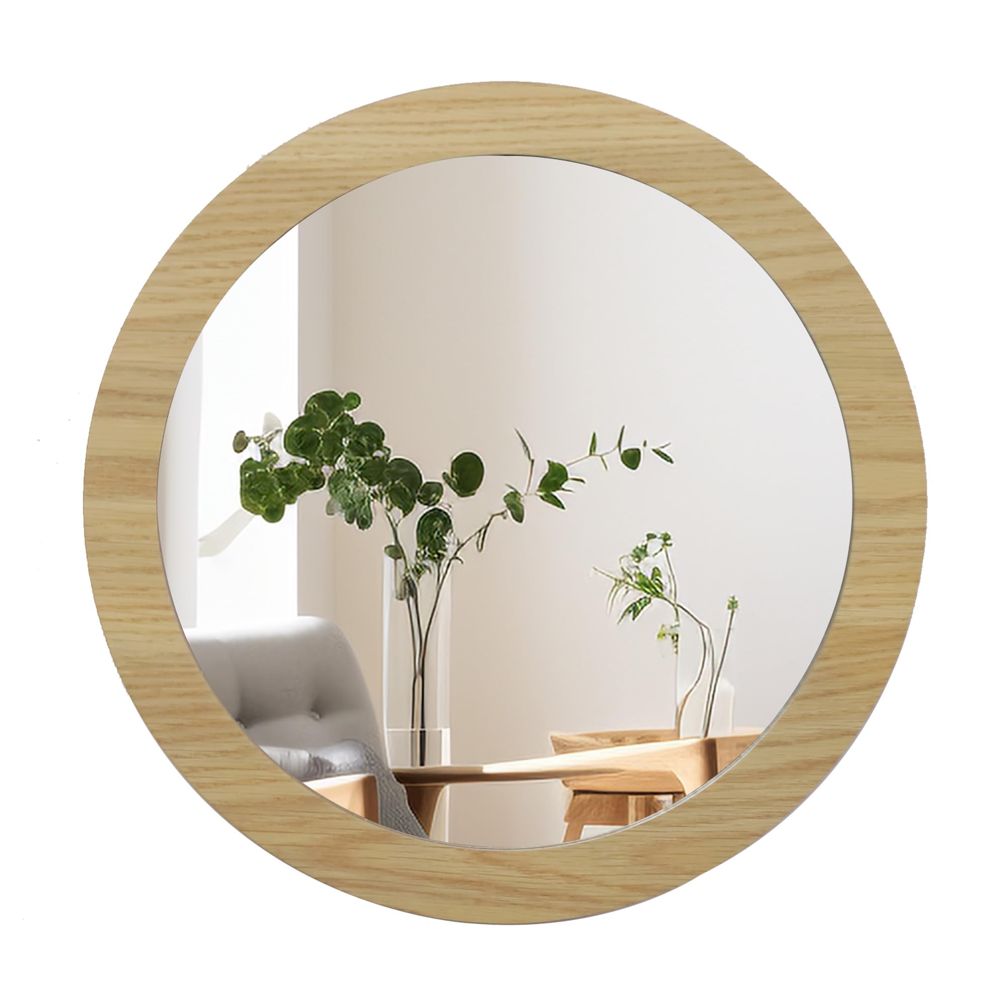 【送料無料】【10％OFFクーポン配布中】Browgrow 壁掛けミラー 木製 鏡 壁掛け鏡 丸型ミラー ウォールミラー 天然木フレーム 丸鏡 円形