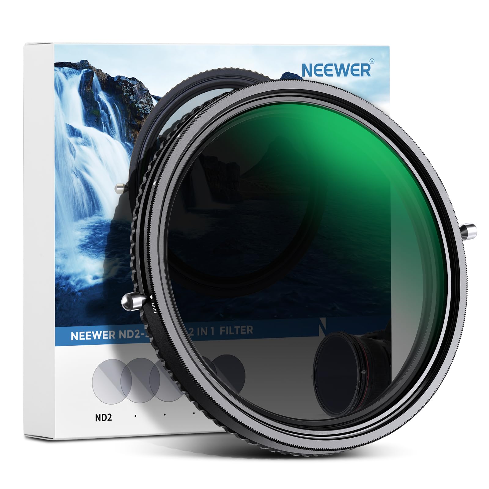 【送料無料】【10％OFFクーポン配布中】NEEWER 2 in 1 62mm 可変NDフィルター ND2?ND32&CPL多機能フィルター 1枚2役 X状ムラなし HD光学