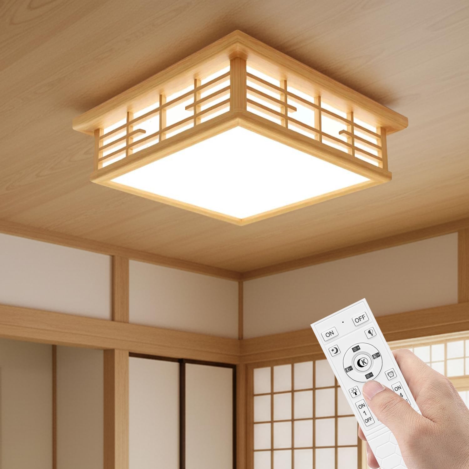 【送料無料】【10％OFFクーポン配布中】LED シーリングライト 和風 和室 4~6畳 天然木製 リモコン付き ledペンダントライト 24W 無段階