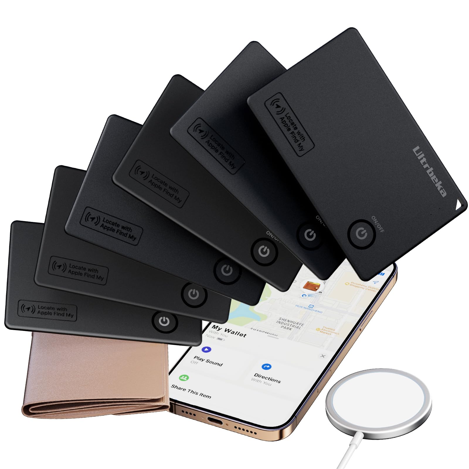 【送料無料】【10％OFFクーポン配布中】6個セット Wallet Tracker MFi認証付き 1個無線充電器付き | Apple Find My対応 | 財布、鍵、バ