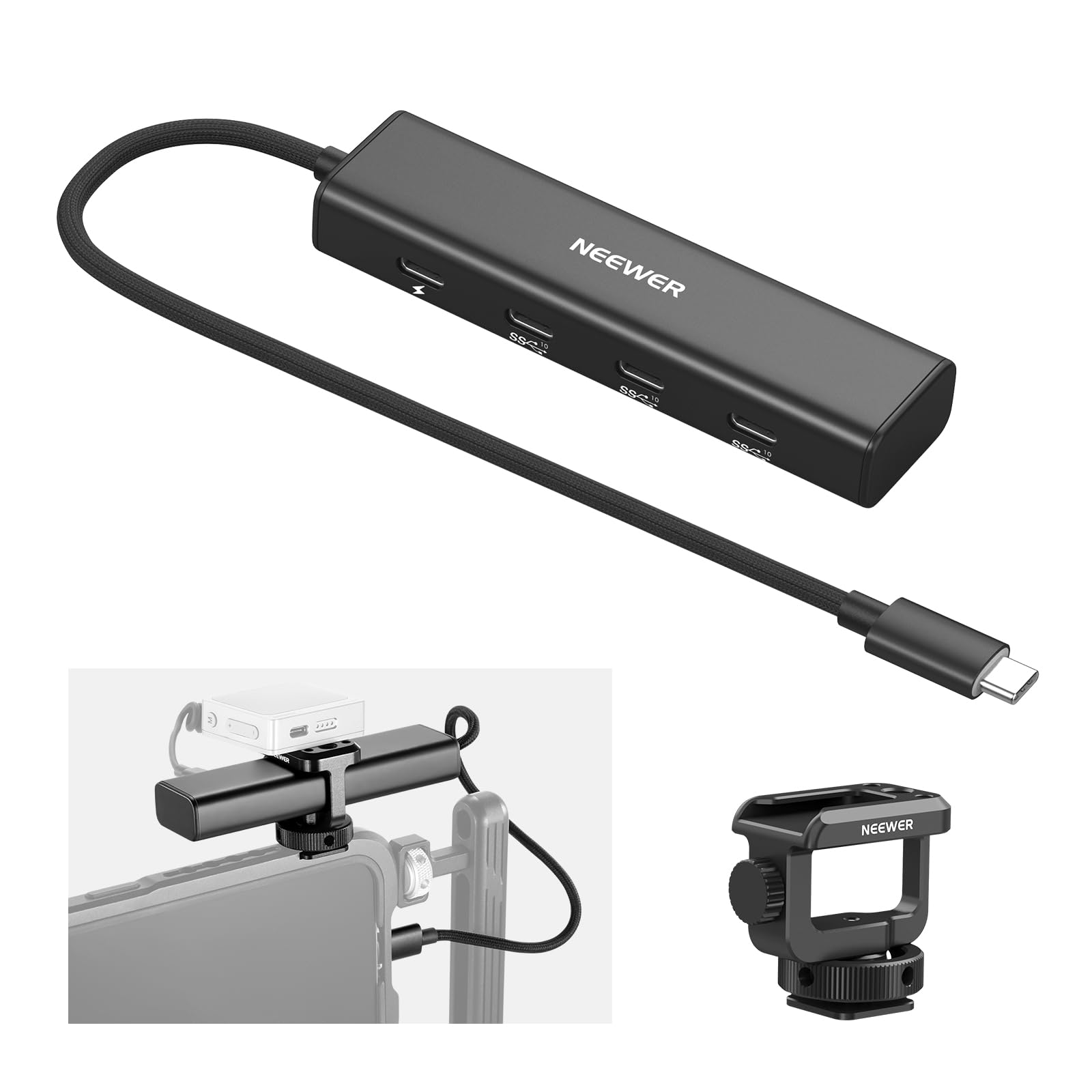 【10％OFFクーポン配布中】【送料無料】NEEWER 4 in 1 USB Cハブ コールドシューアダプター付き マルチポート アダプタードングル 3つUS｜デンダ店