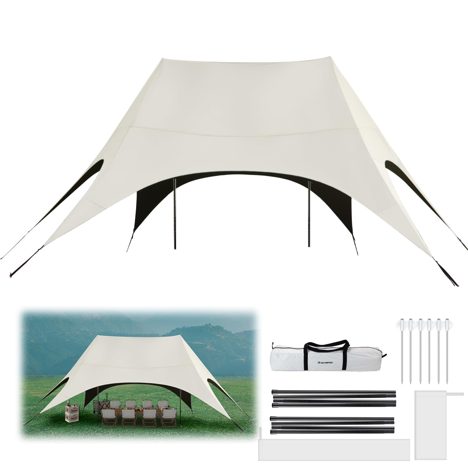 【送料無料】【10％OFFクーポン配布中】タープ Xincamping ツインピークタープ 大型 防水タープ 8.6m&times;4.6m 5000mm耐水圧 ブラックガム｜デンダ店