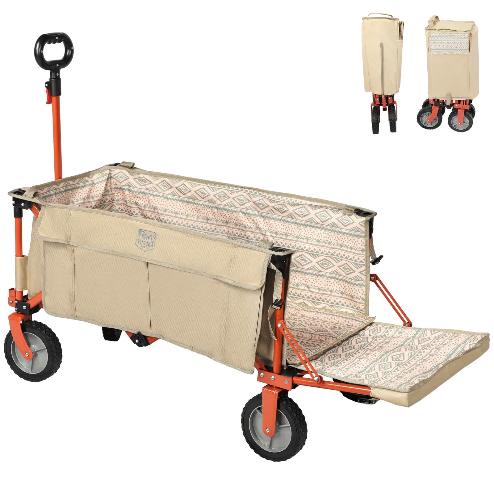 【送料無料】TIMBER RIDGE アウトドアワゴン 折り畳み 長物対応 ワンタッチ収束式 耐荷重100kg 自立収納 大容量130L+43L 収納ポケットつ｜デンダ店