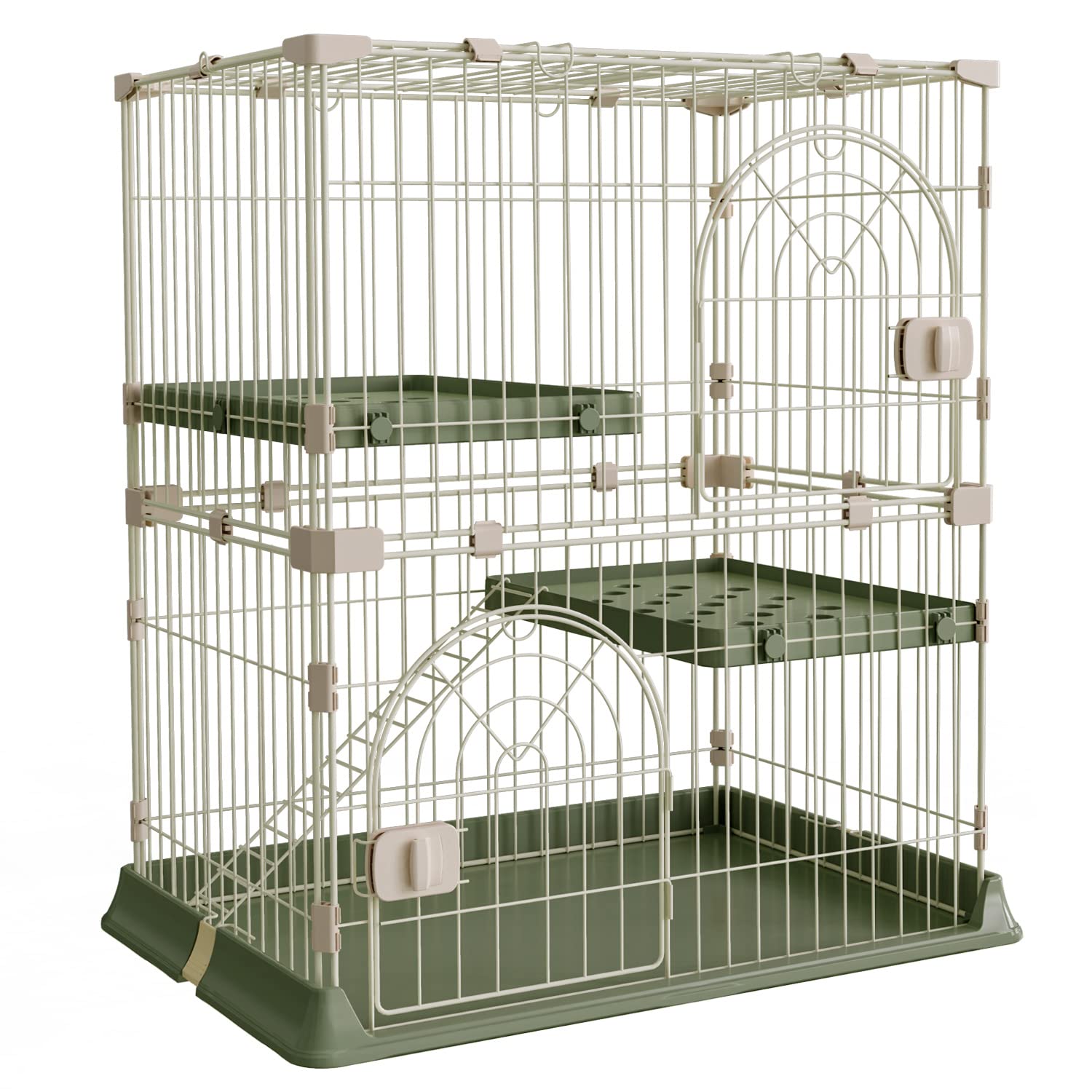 【送料無料】Alebert 猫ケージ キャットケージ 幅70*奥行43*高さ89cm 猫 ケージ 2段 大型 ペットケージ 折りたたみ ドア付き ワイド扉｜デンダ店