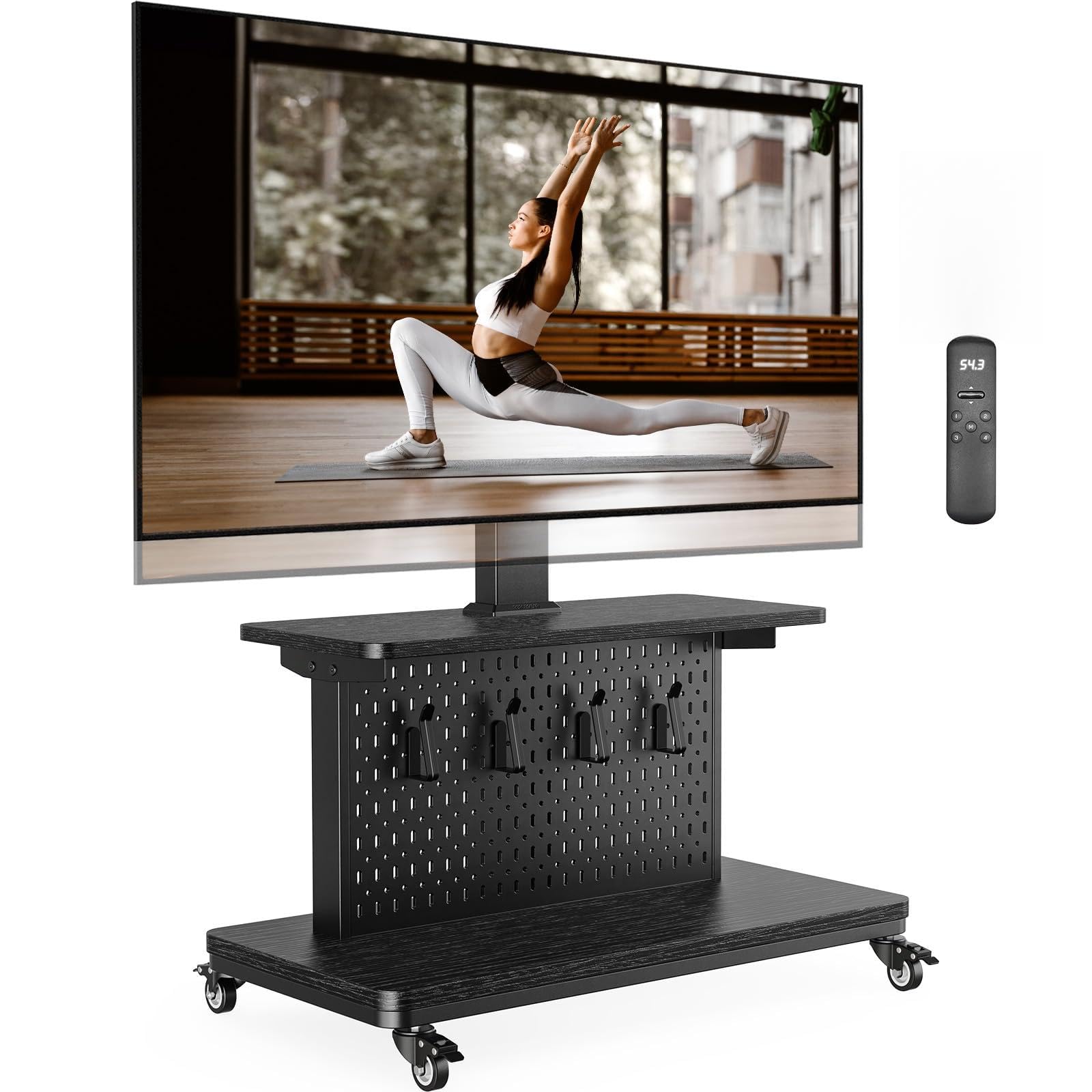 【送料無料】PERLEGEAR 電動昇降式テレビスタンド 32?75インチ対応 キャスター付き 壁寄せ ハイタイプ 左右&plusmn;35&deg;回転 高さ4段階メモリ｜デンダ店