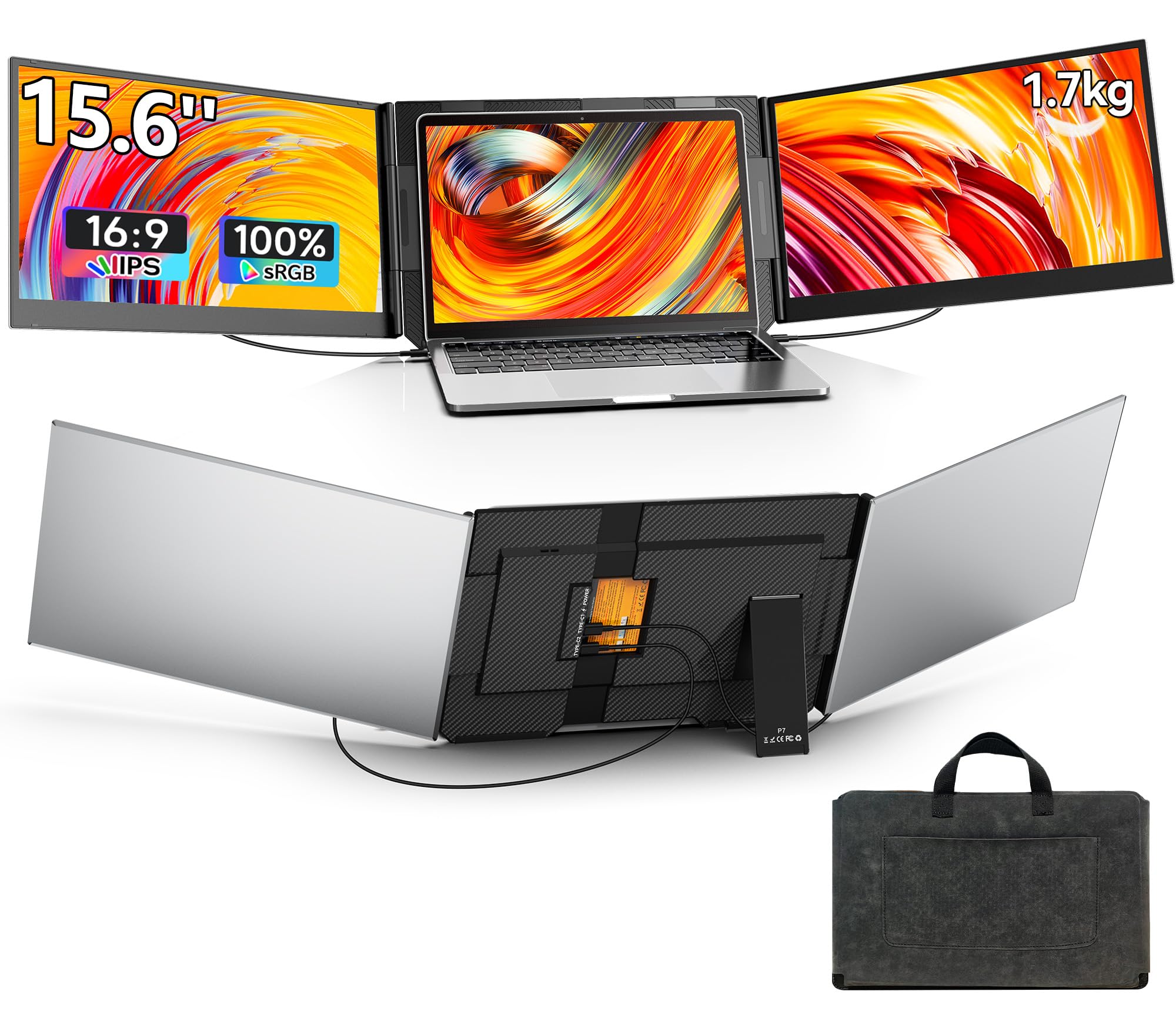 【送料無料】LGGST 15.6 インチ デュアルモニター トリプルモニター FHD 1080P IPSパネル搭載 180&deg;回転＆16:9アスペクト比 取り外し可｜デンダ店