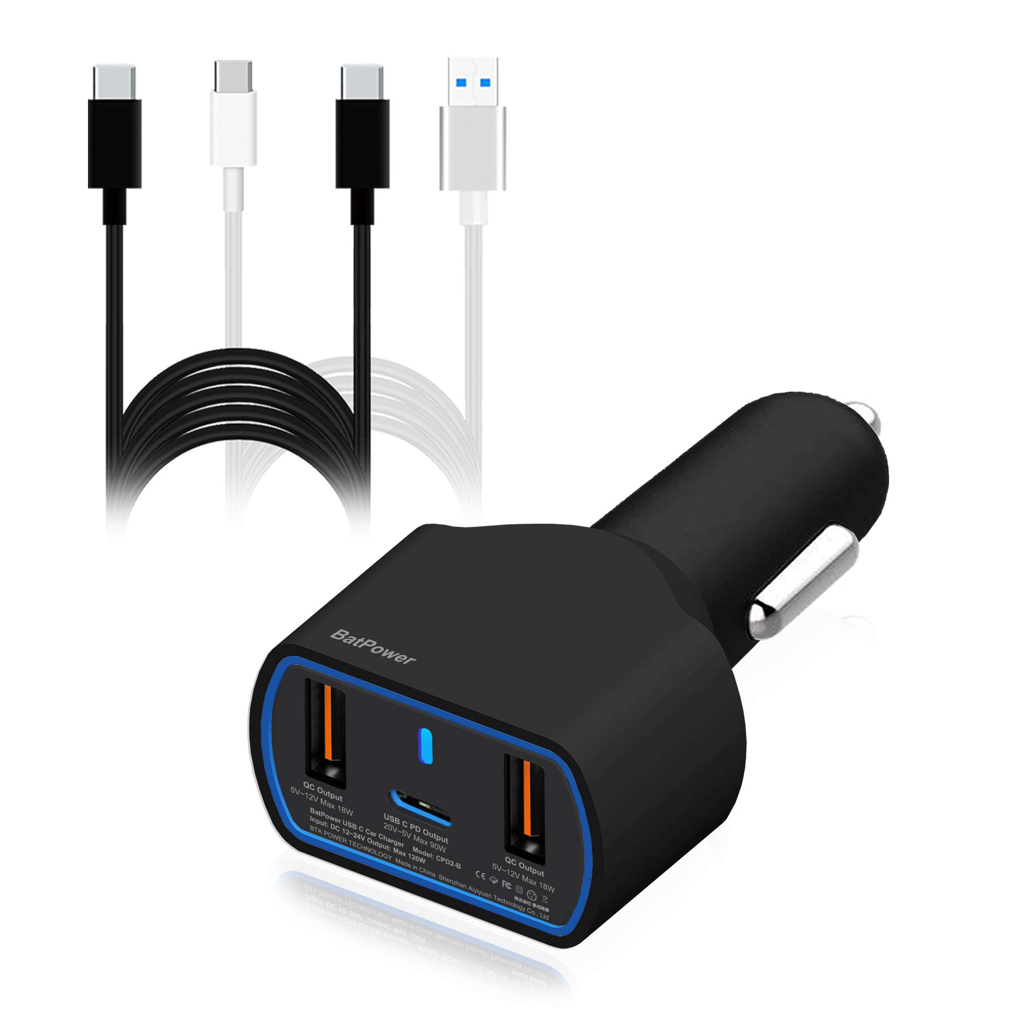 【送料無料】【10％OFFクーポン配布中】BatPower 120W USB C 車載充電器 ラップトップ カーチャージャー （20V~5V 対応 USB-C Laptop 車｜デンダ店