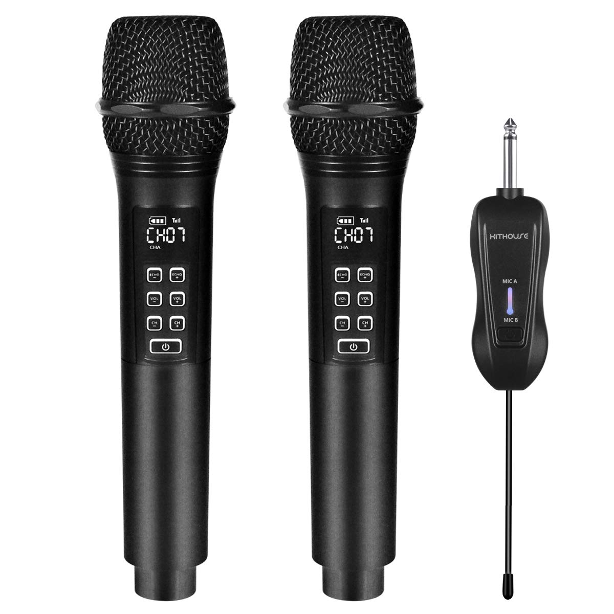 【送料無料】【10％OFFクーポン配布中】Kithouse ワイヤレスマイク カラオケ 2本セット 充電式 無線マイク UHF 10チャンネル LED ディス