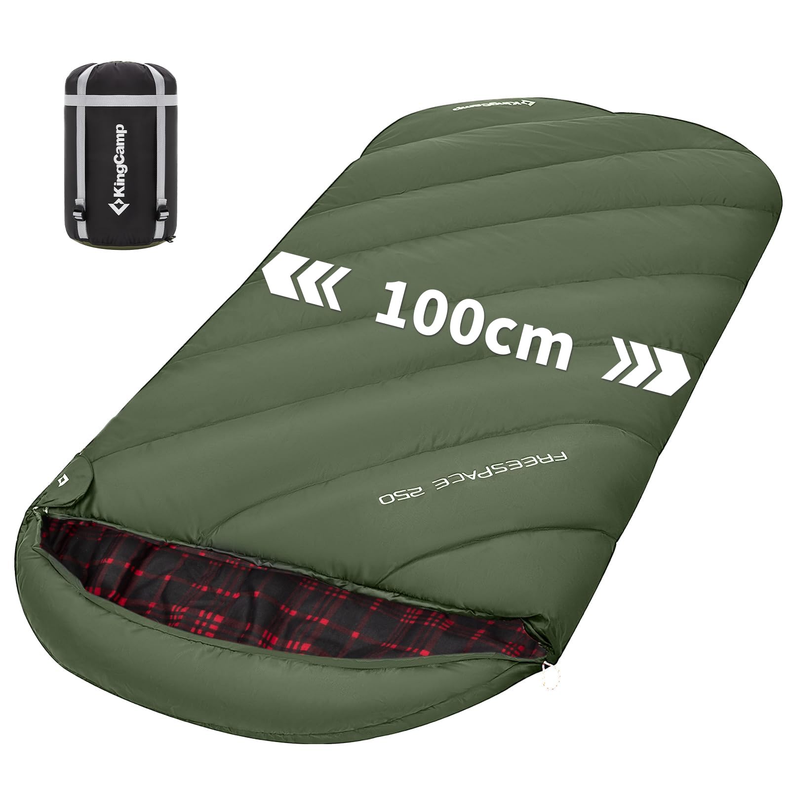【送料無料】【10％OFFクーポン配布中】KingCamp 寝袋 シュラフ フランネル生地 冬用 オールシーズン 封筒型 大きいサイズ 幅100cm 2.1K