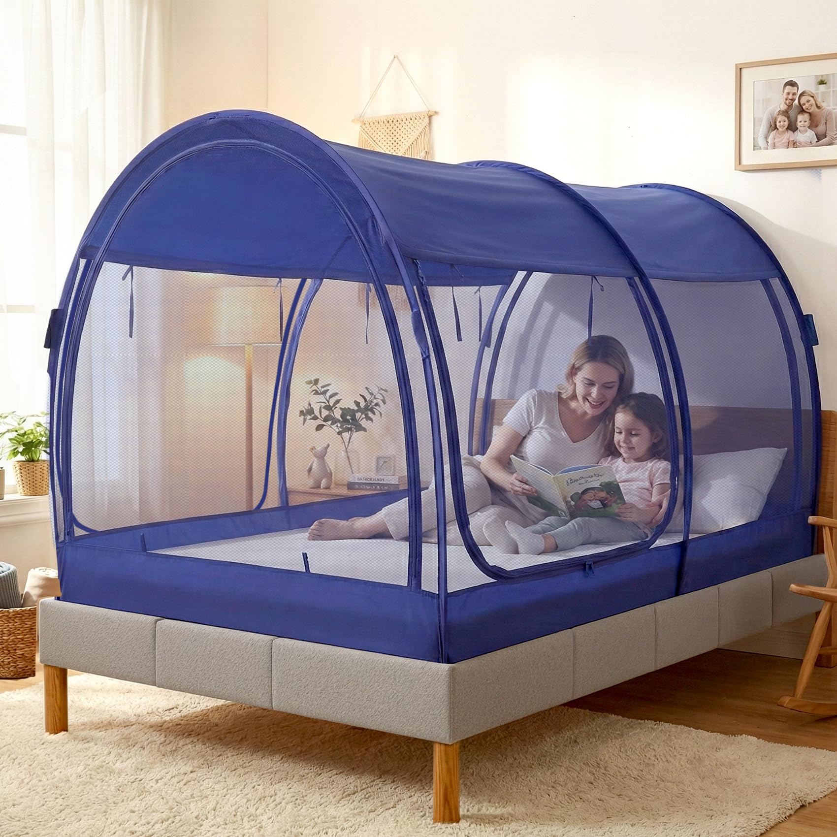 【送料無料】Leedor ワンタッチメッシュ蚊帳190x137cm モスキートネットベッドテント ベッドキャノピー 屋内冷房室用 通気性 子供と大人|デンダ店
