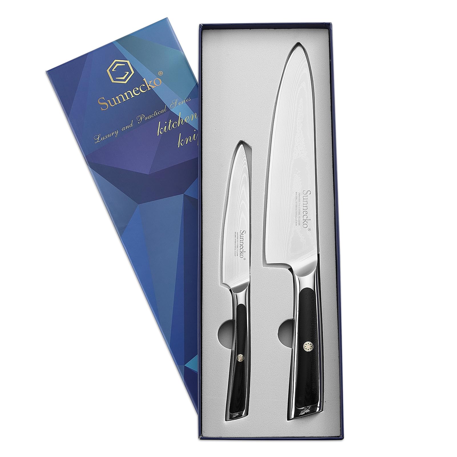 【送料無料】Sunnecko 包丁セット 包丁 牛刀 ペティナイフ 203mm 130MM ダマスカス 73層 ステンレス 鋼 家庭用 業務用 キッチン ナイフ|デンダ店