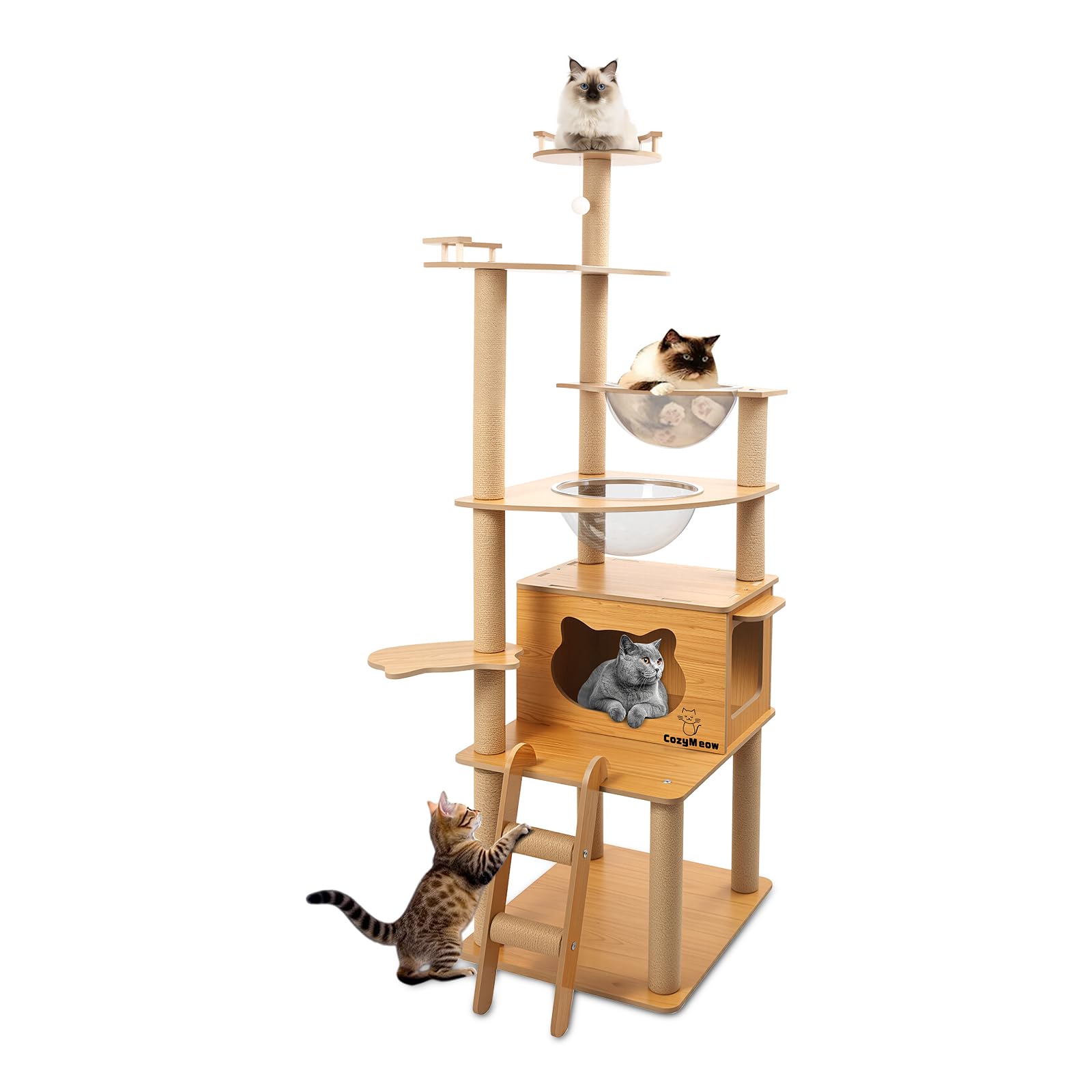 【送料無料】【10％OFFクーポン配布中】CozyMeow キャットタワー 木製 スリム 宇宙船 据え置き 厚さを増した板材 キャットハウス つめと｜デンダ店