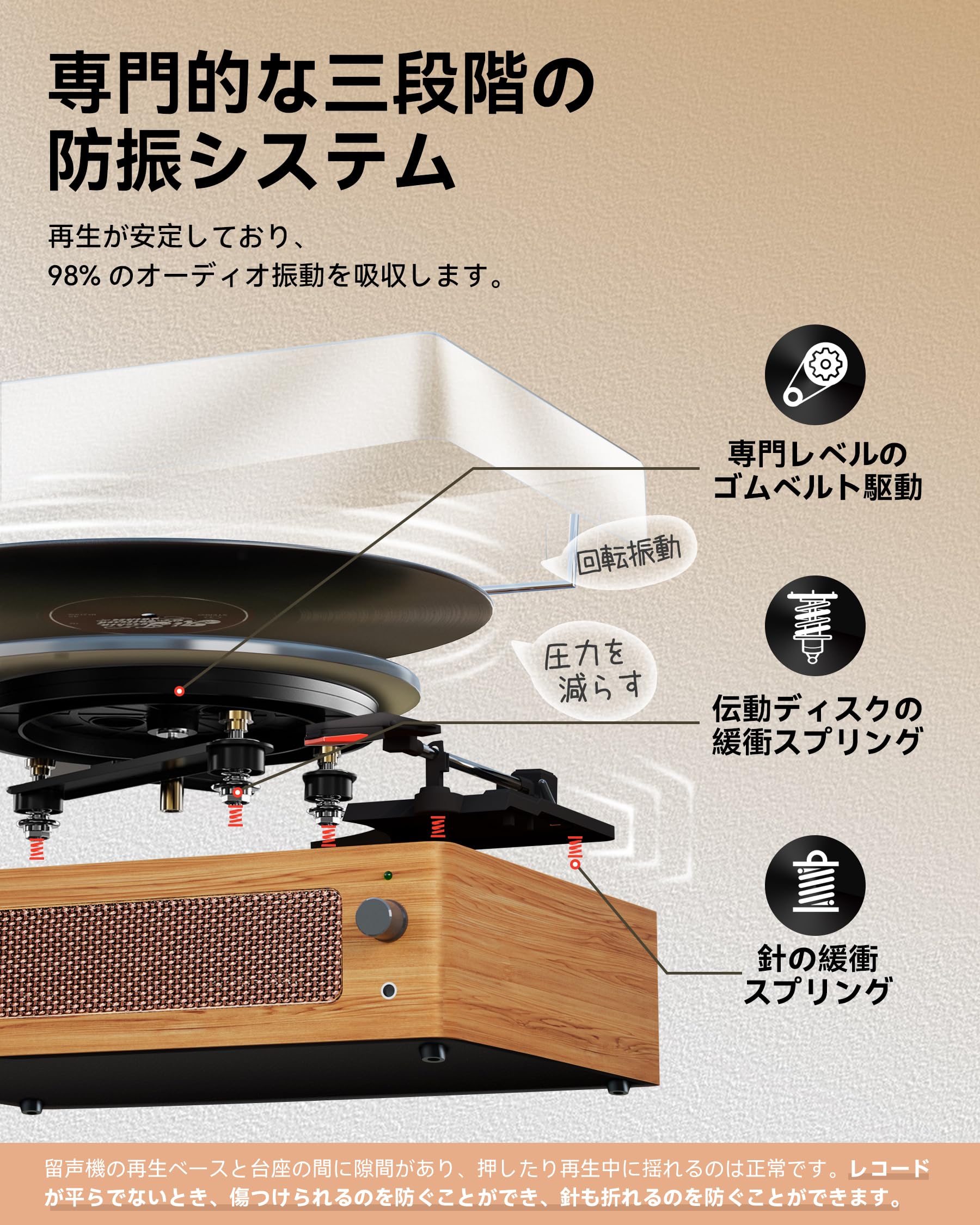【送料無料】【10%OFFクーポン配布中】Hoshikou Denpa レコードプレーヤー 内蔵スピーカー付きの復古蓄音機 33/45/78 RPM 対応、ベルト