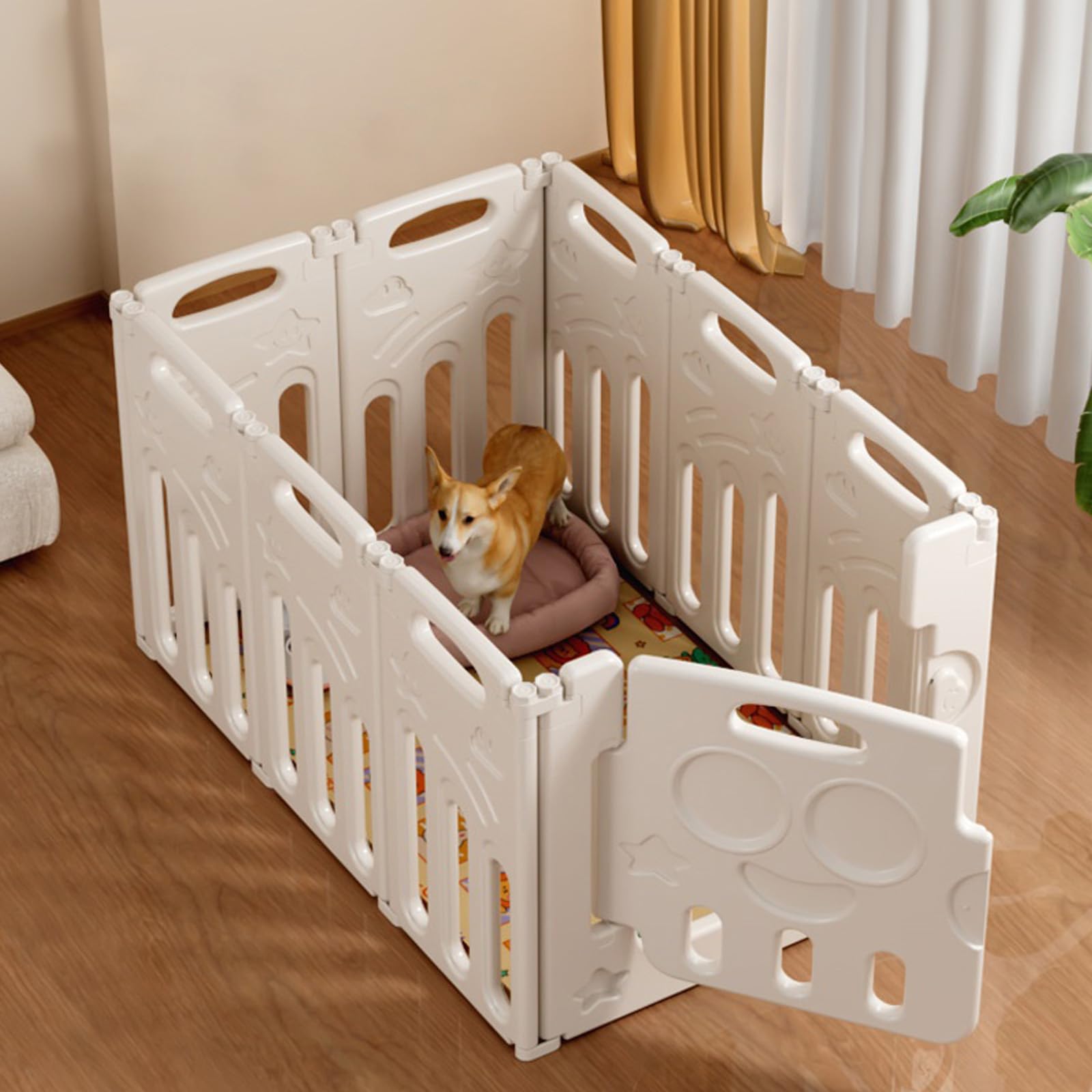 【送料無料】【10％OFFクーポン配布中】Essgudo ペットフェンス サークル 犬用 小型犬 ドア付き 室内用 ドッグゲート 自由に組み立て可｜デンダ店
