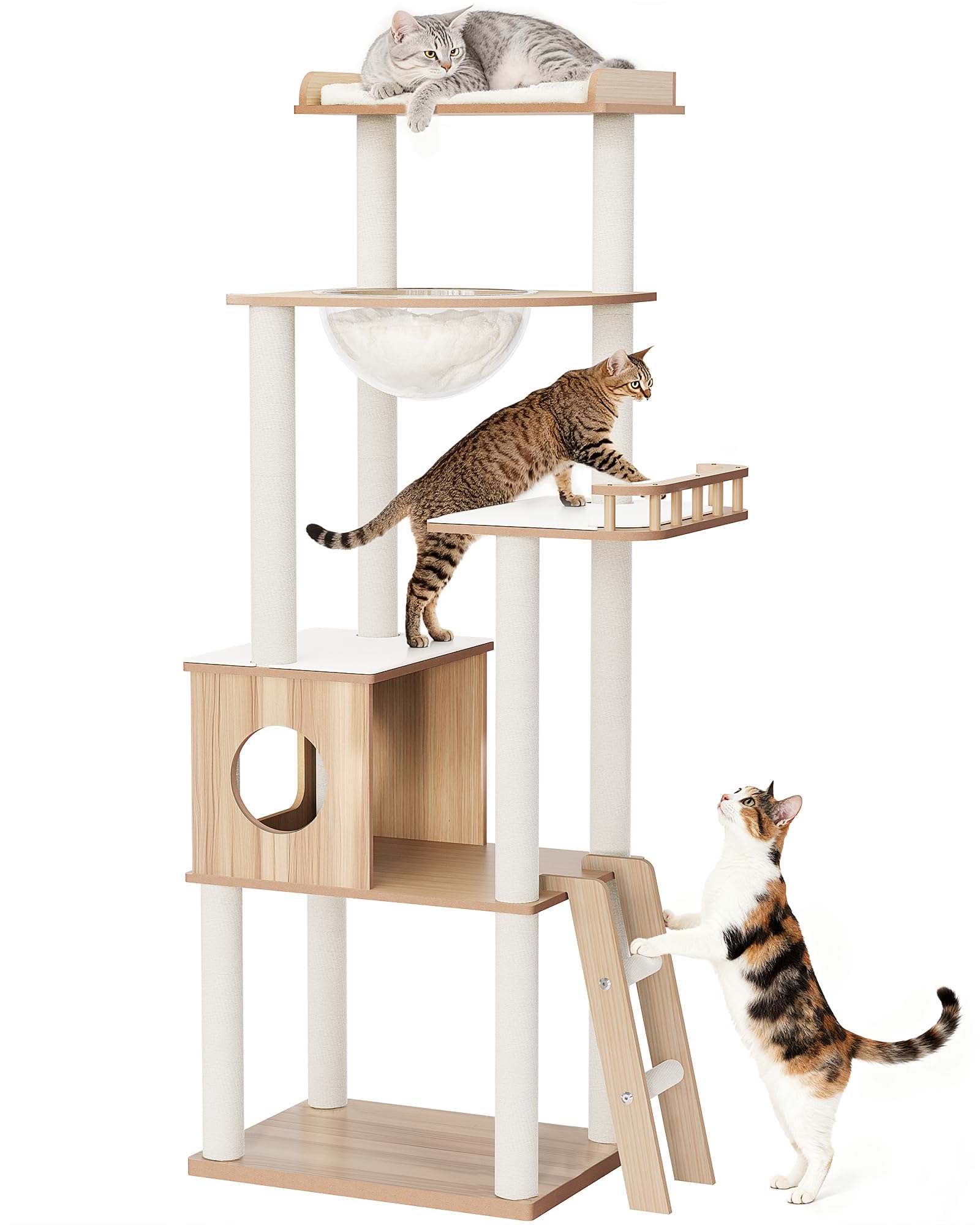【送料無料】【10％OFFクーポン配布中】OROPY キャットタワー 据え置き型 木製 157cm 5段猫タワー 多頭飼い 大型猫対応 短足猫 老猫 太｜デンダ店