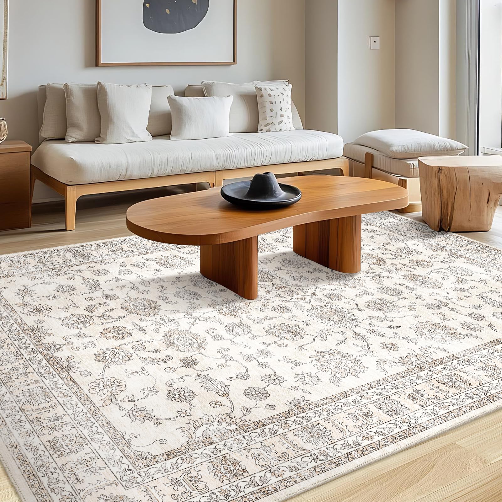 【送料無料】【10％OFFクーポン配布中】FORTSEA 洗えるラグマット 3畳 200×250cm 滑り止め付き 防音 高級ペルシャ風 花柄 キャメル リ