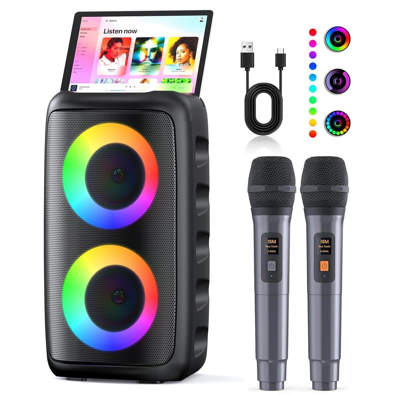 【送料無料】【10％OFFクーポン配布中】Verkstar カラオケセット 家庭用 拡声器 ワイヤレス マイク２本 Bluetooth 5.3 カラオケ PAセッ｜デンダ店