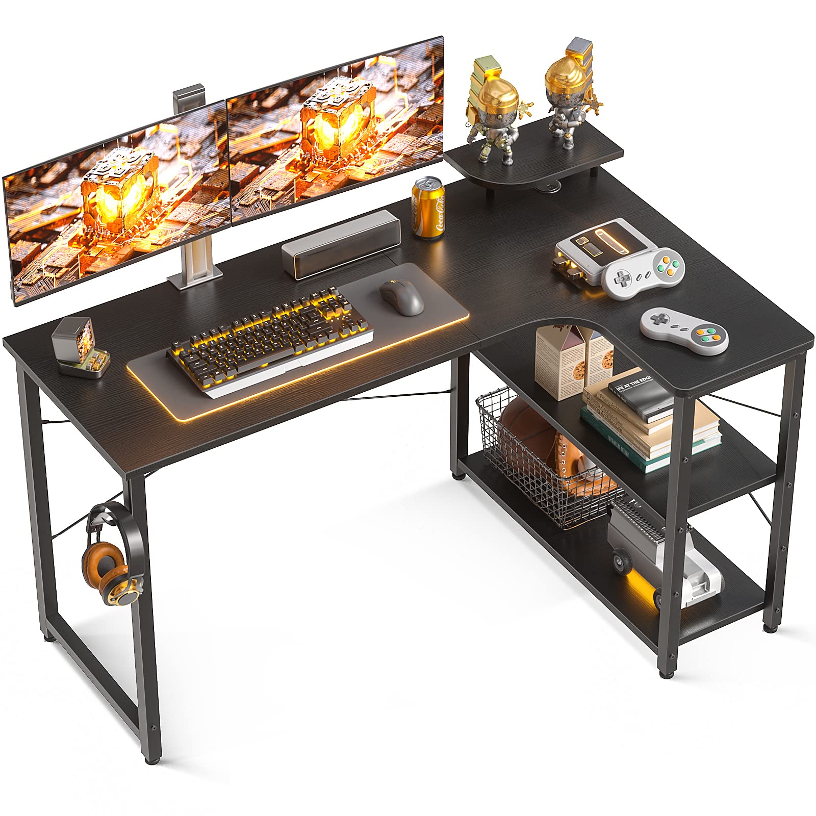 【送料無料】【10％OFFクーポン配布中】ODK ゲーミングデスク l字 パソコンデスク 幅130 机 デスク desk 棚付き 在宅勤務 pcデスク ・築子