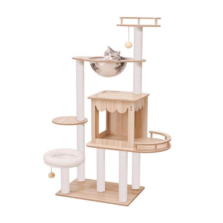 【送料無料】【10％OFFクーポン配布中】PETTIFUL キャットタワー 木製 据え置き おしゃれ シニア 大型猫 宇宙船 クリアボウル 大型 安定 9,278円
